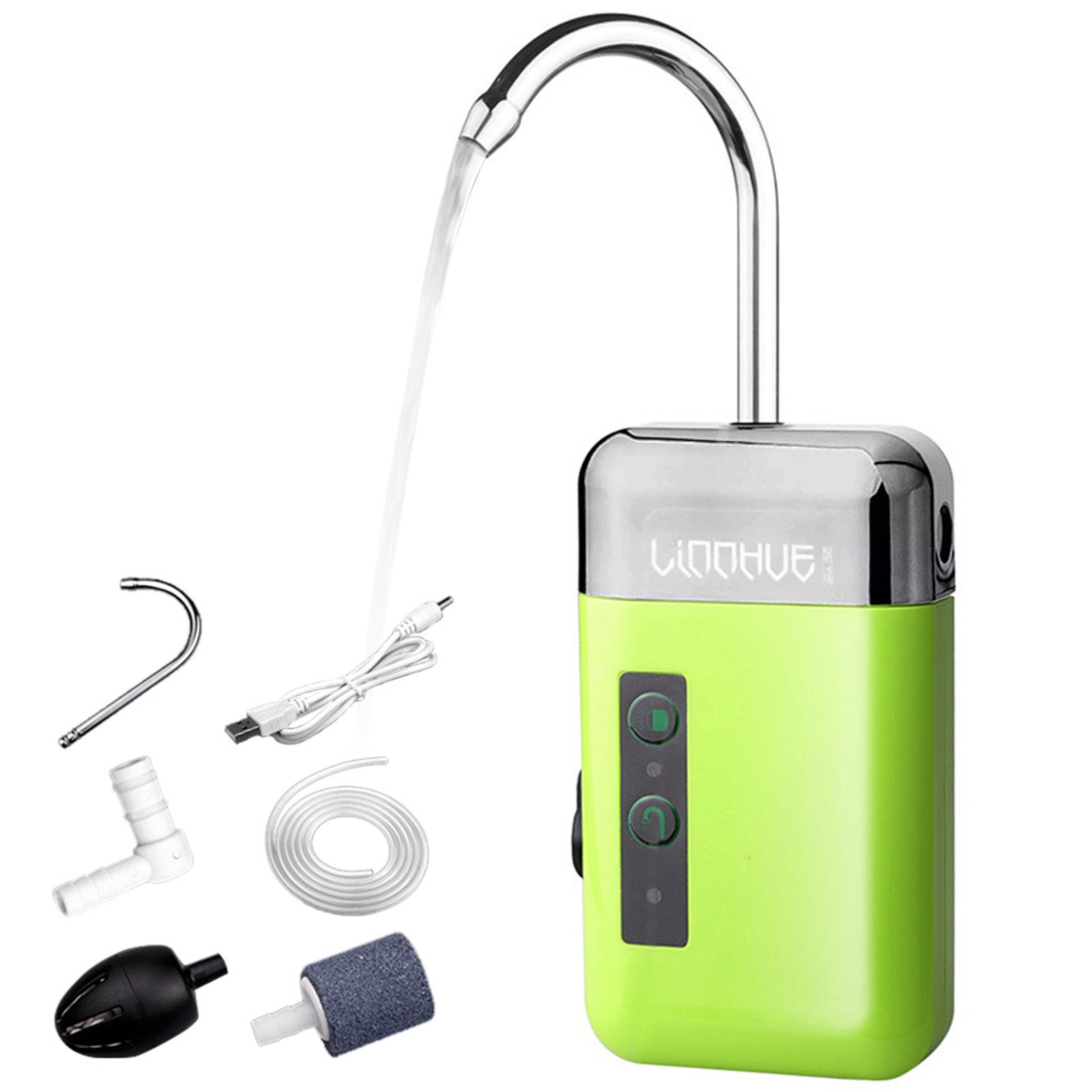 GARRYFIZH Aquarium-Pumpensteuerung Angelpumpe Sauerstoffpumpe 3 Modi Sensor USB 2000mAh LED Leise Grün, Induktions-Sensor, USB-Ladefunktion, Ultra-leise 40dB, 4-in-1 Design