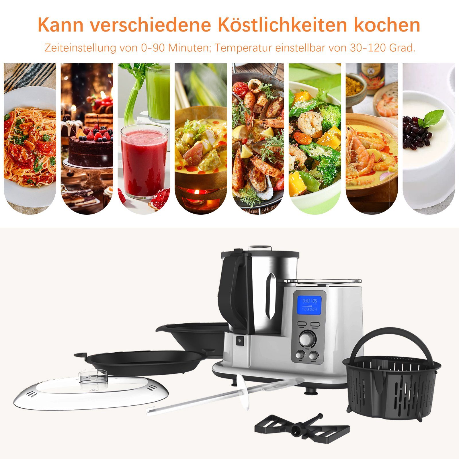 FUROKOY Küchenmaschine mit Kochfunktion Küchenmaschinen Getriebe verstellbares im Angebot, mit