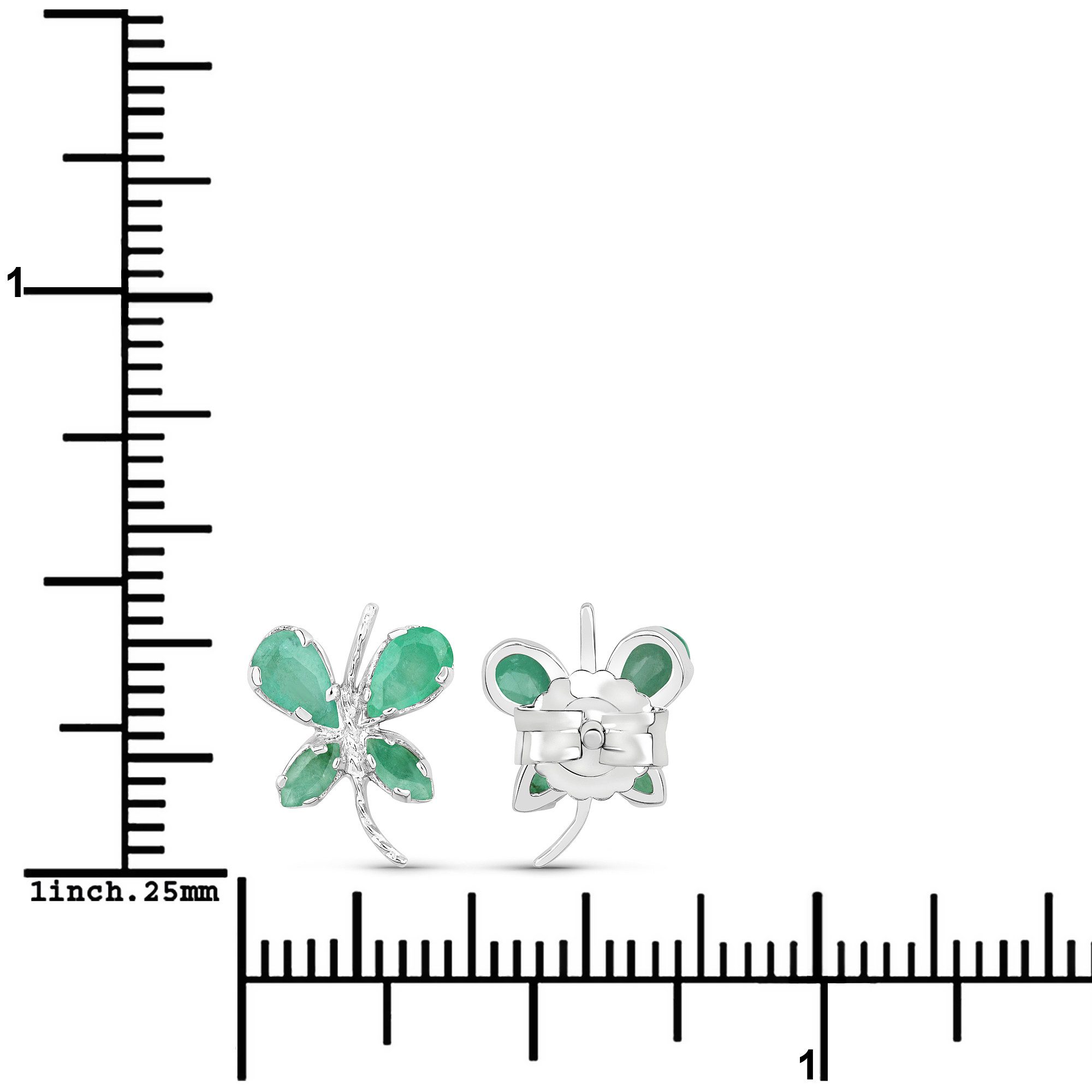 Vira Jewels Paar Ohrstecker Silber 925 rhodiniert Schmetterling-Motiv mit echtem Smaragd