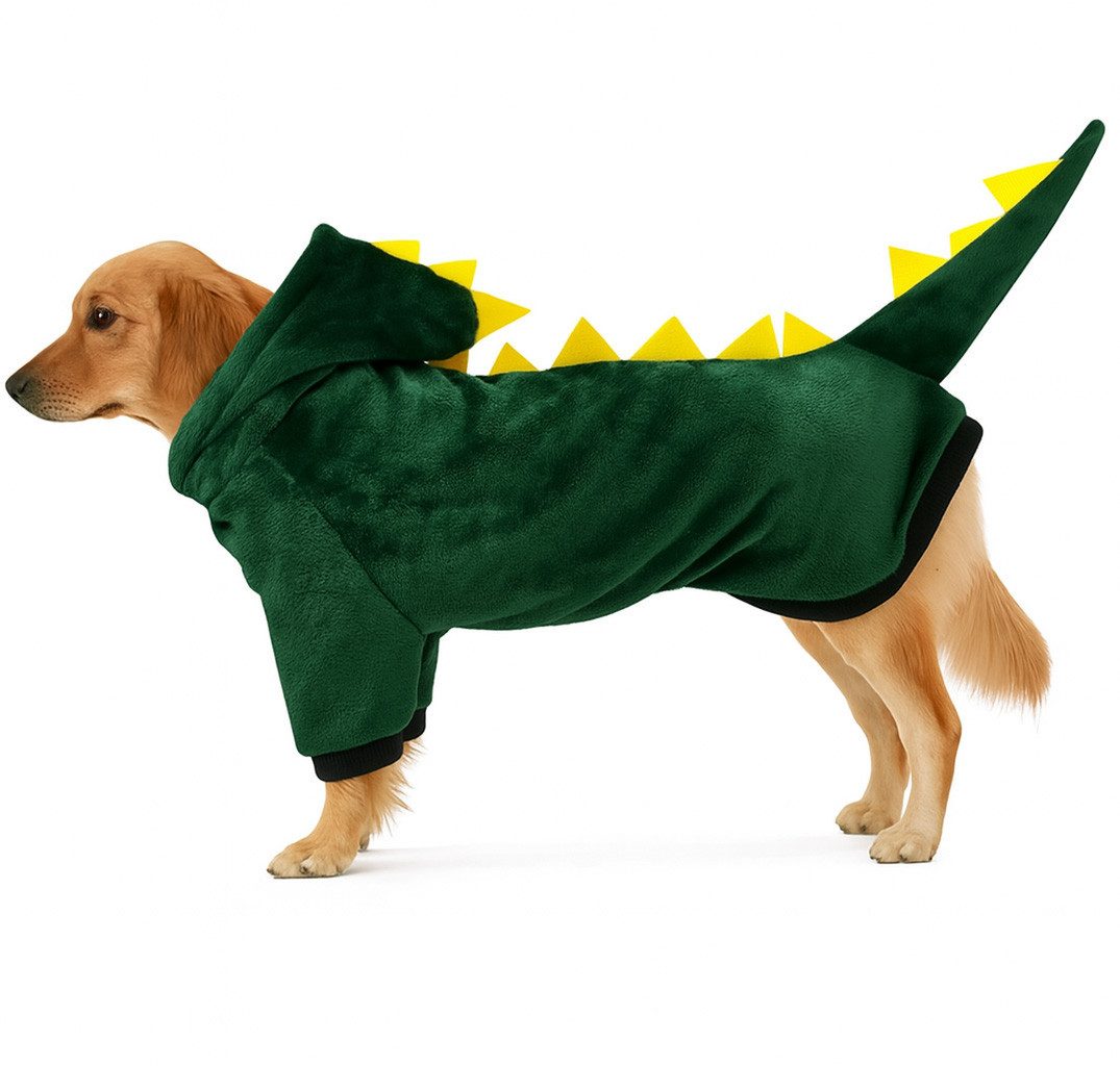Corimori Hundekostüm Süßes Dinosaurier-Kostüm für Hund & Katze, ideale Dino Tierverkleidung für Herbst & Winter, mit Kapuze