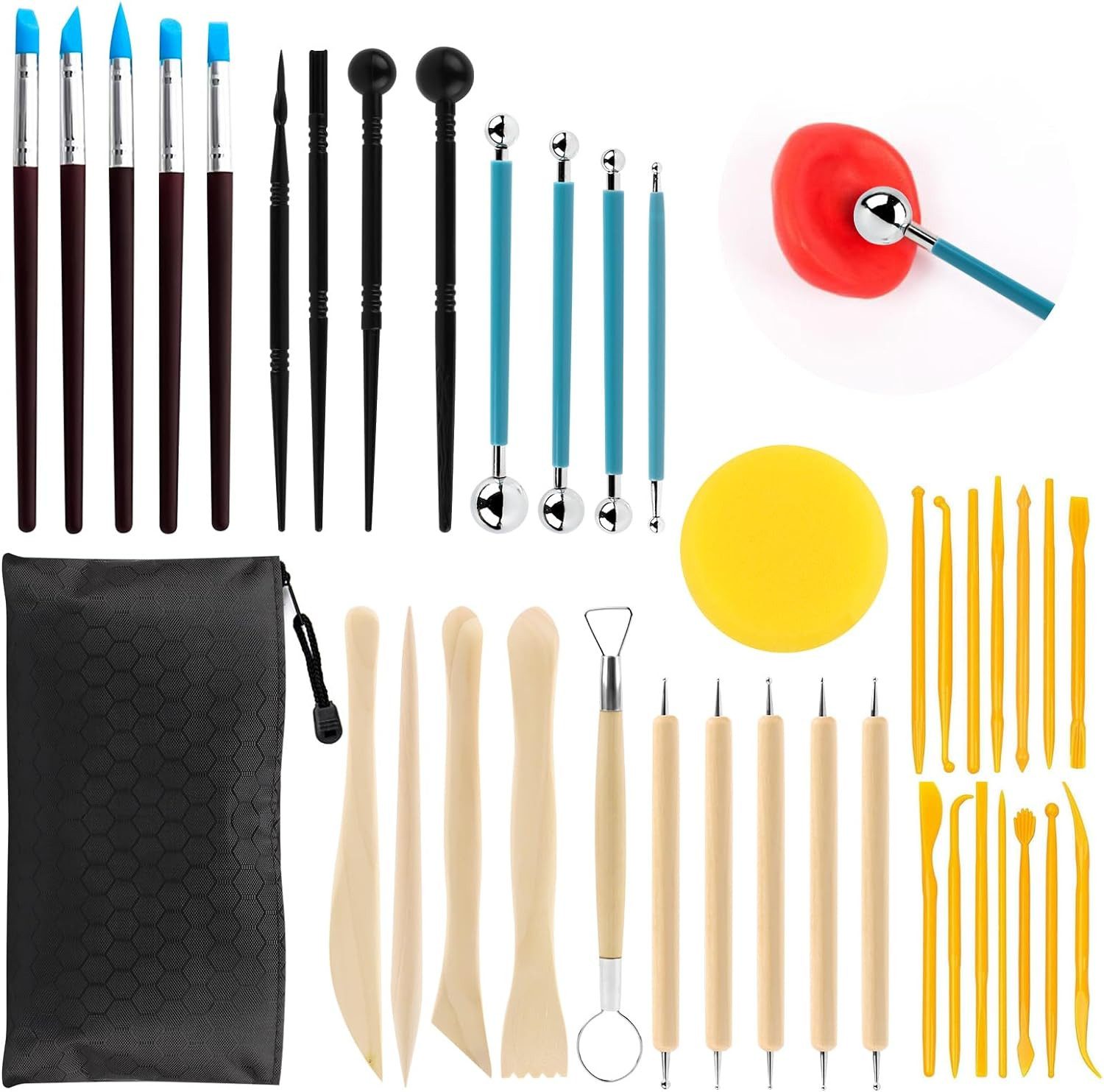 BlingBin Modellierwerkzeug 38 Stück Polymer Ton Werkzeug Ton Modellierwerkzeug Modelierbesteck, (38er Set, 38 St., 38tlg), Clay Sculpting Ton Werkzeug, mit Aufbewahrungstasche, für Anfänger