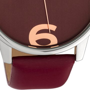 OOZOO Quarzuhr Oozoo Damen Armbanduhr weinrot Analog, Damenuhr rund, groß (ca. 45mm) Lederarmband, Fashion-Style
