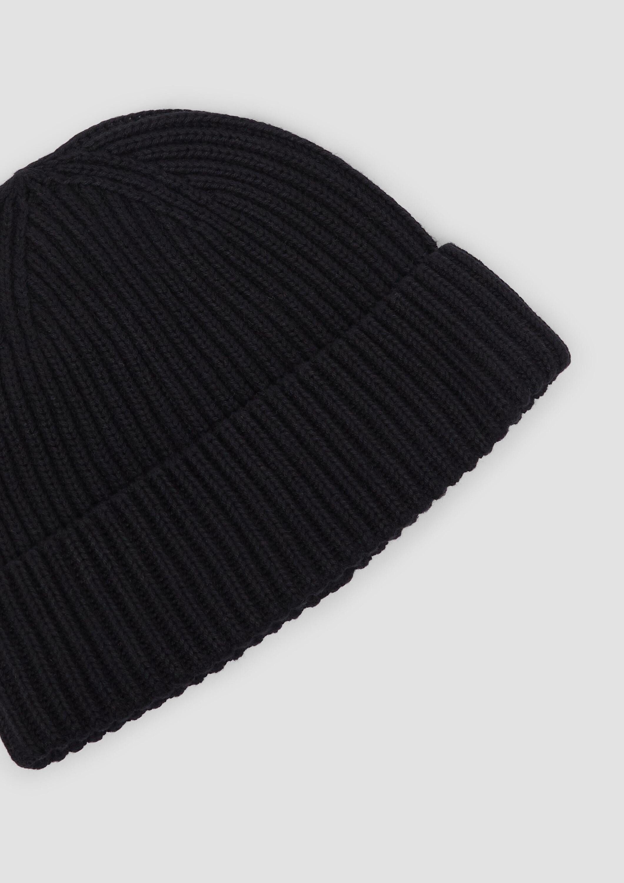 s.Oliver Strickmütze Mütze Gestrickte Baumwoll-Beanie mit Umschlag