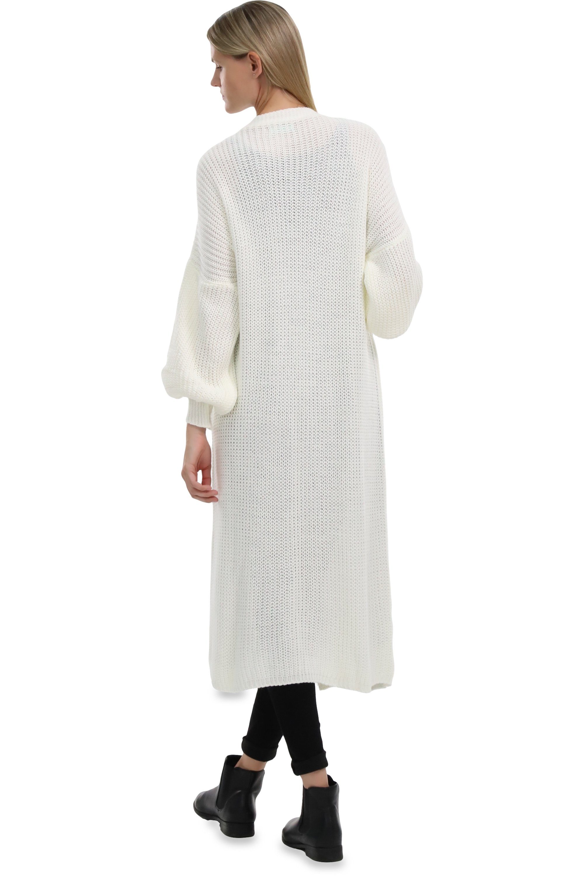 malito more than fashion Longstrickjacke malito Damen Strickmantel, schicker Cardigan, moderne Wollmantel, offene lange Strickjacke in Grobstrick-Optik