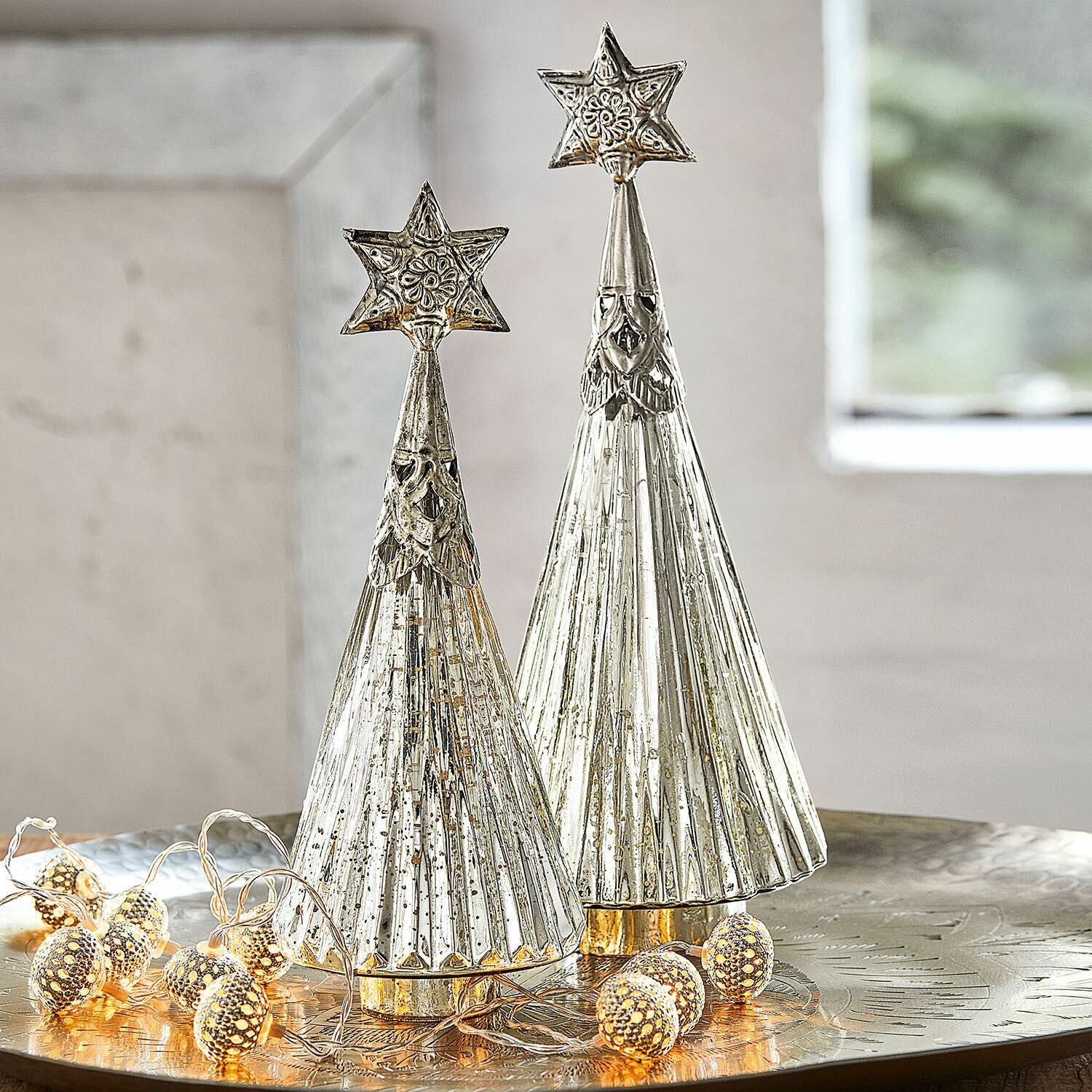 Mirabeau Weihnachtsfigur Deko-Weihnachtsbaum 2er Set Lillemor silber (2er S günstig online kaufen