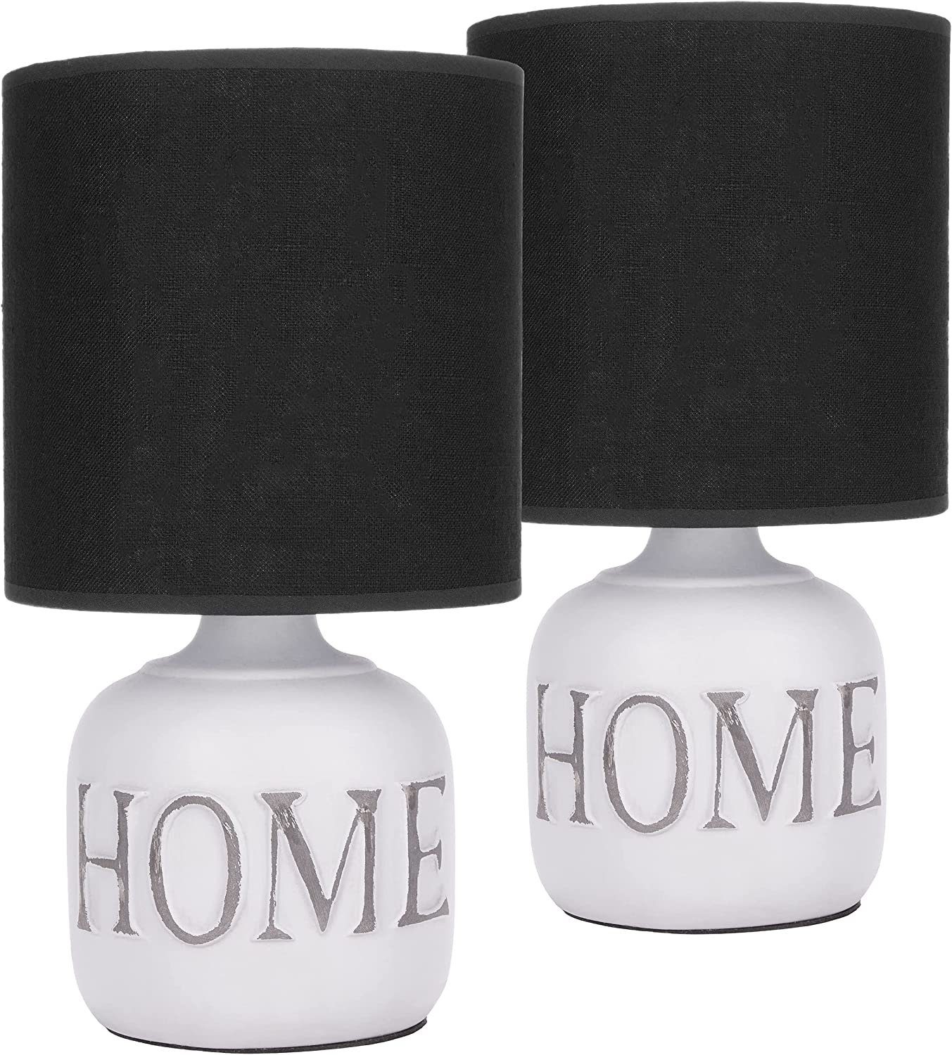 BRUBAKER Nachttischlampe 2er Set Tischlampe Home Weiß, Heimat, ohne Leuchtmittel, 2x Tischleuchte mit gewölbtem Keramikfuß und Stoffschirm, Höhe 30,5 cm