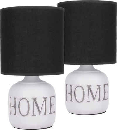 BRUBAKER Nachttischlampe »2er Set Tischlampe Home Weiß, Heimat«, 2x Tischleuchte mit gewölbtem Keramikfuß und Stoffschirm, Höhe 30,5 cm