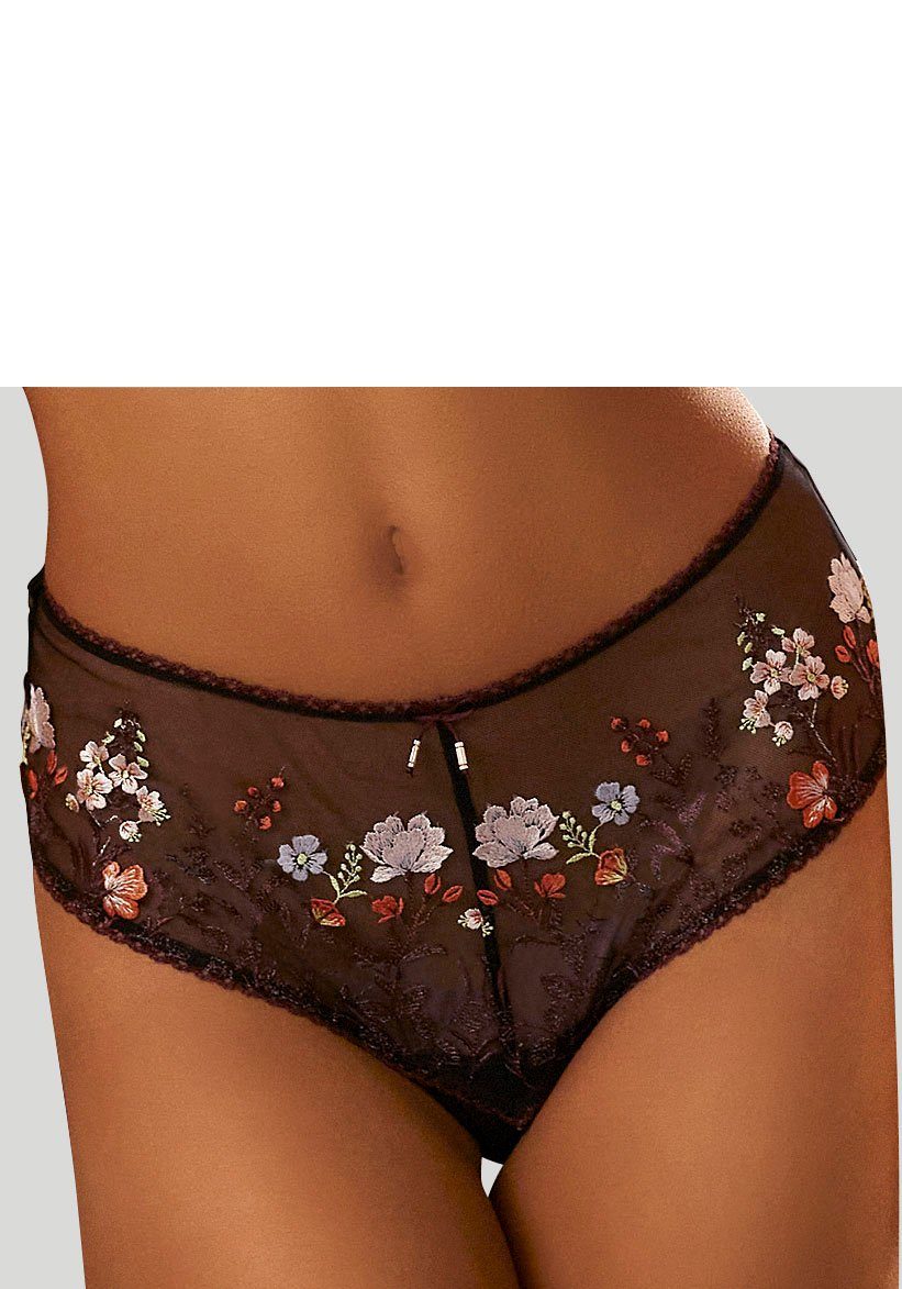 LASCANA Stringpanty Maria mit aus Blumen Stickereispitze bunten schwarz-bunt