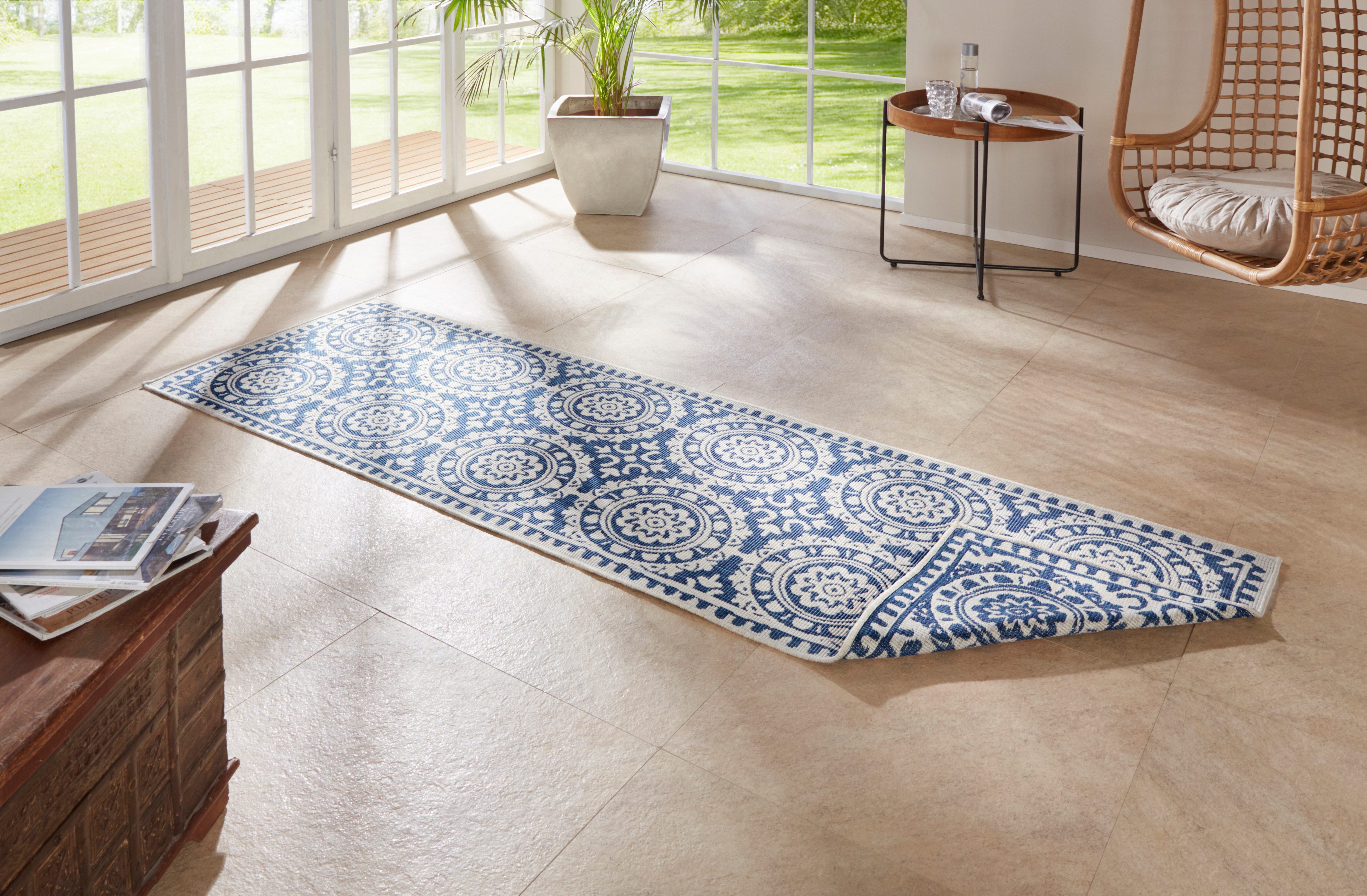 NORTHRUGS Läufer Jardin, rechteckig, Höhe: 5 mm, Wendeteppich, In-& Outdoor, Vintage, Balkon, Garten, Wohnzimmer, Flur