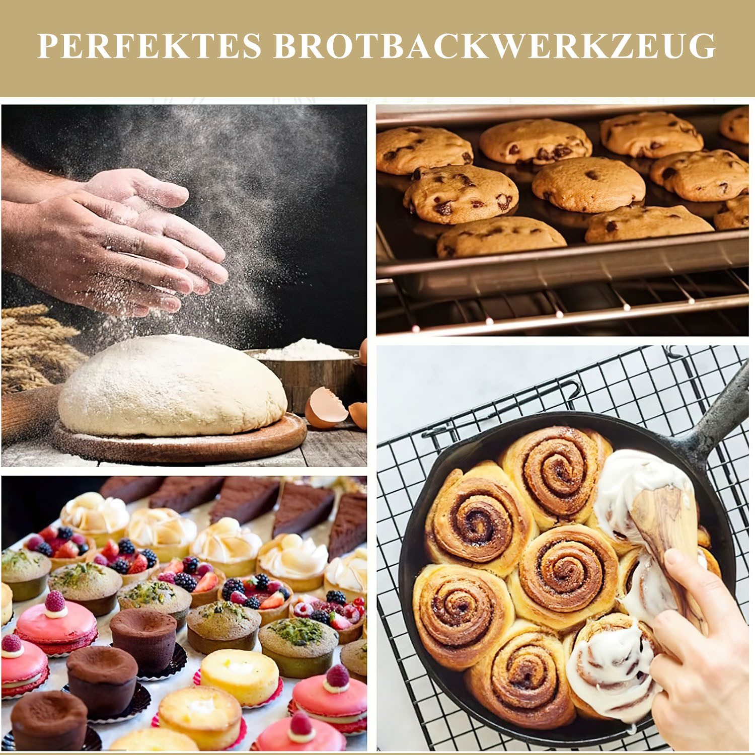 Refined Living Gärkorb Silikon Gärkörbchen Länglich 40st Komplettset Brot Backen Zubehör, (mit 2er Faltbar Gärkorb Brot 9 Zoll Gärkorb Rund und 10 Zoll Oval), B – Bild 4 von 5