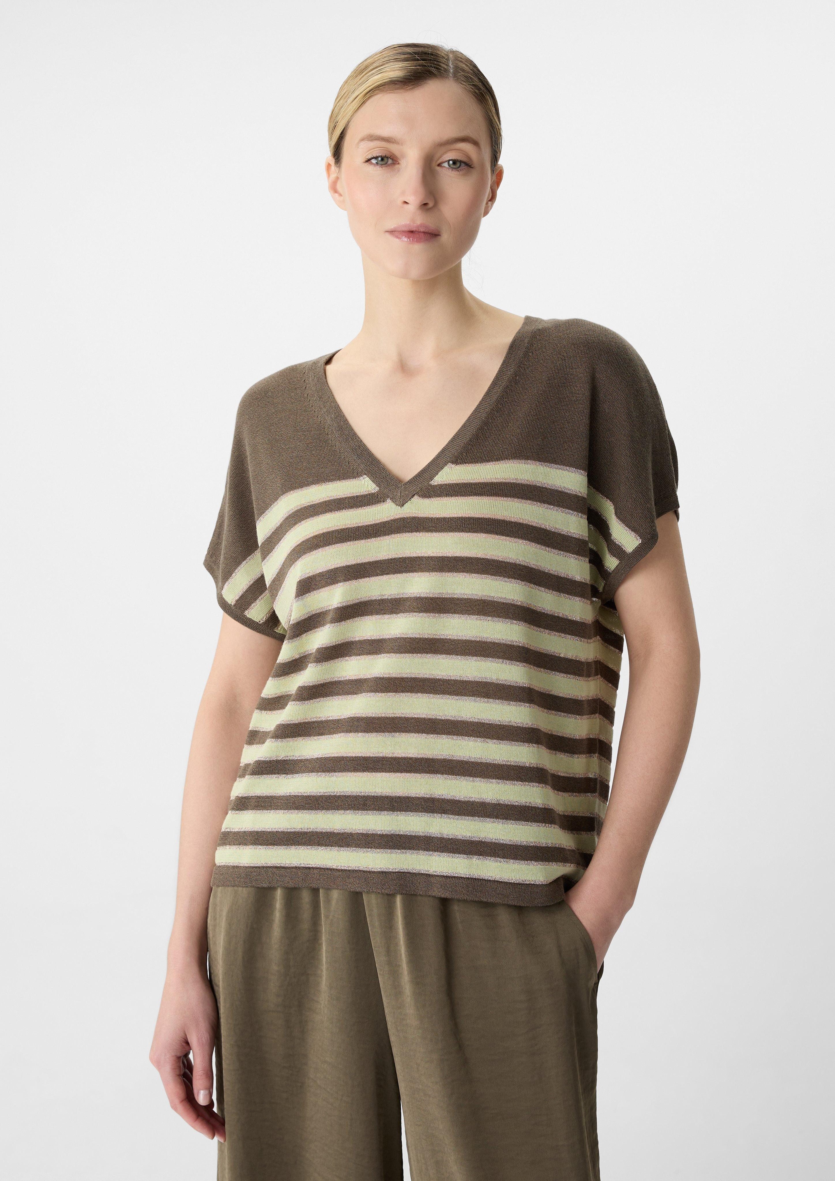 Comma Kurzarmshirt Gestreifter Strickpullover mit Glitzergarn günstig online kaufen