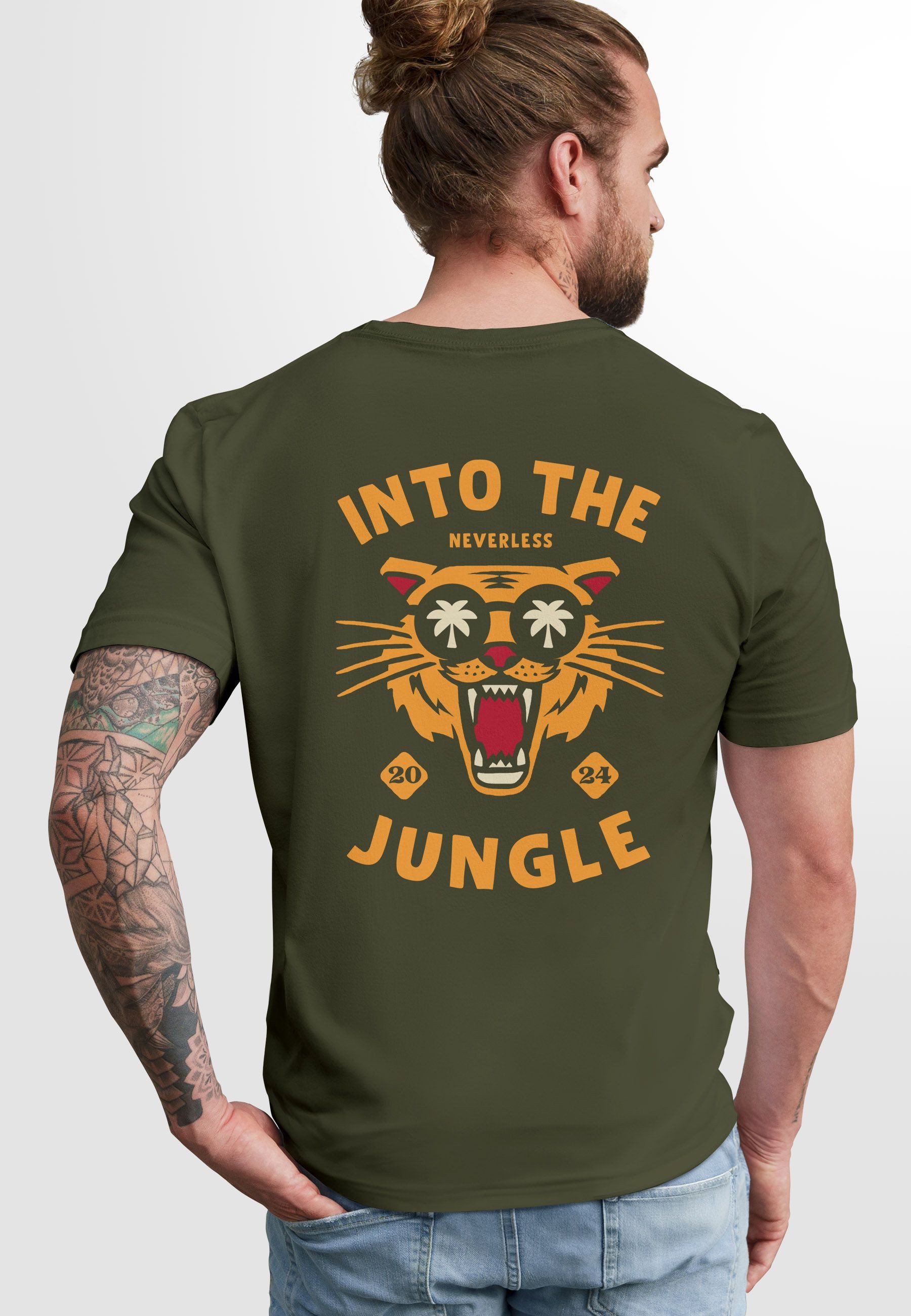 Neverless Print-Shirt Herren T-Shirt Backprint Tiger günstig online kaufen