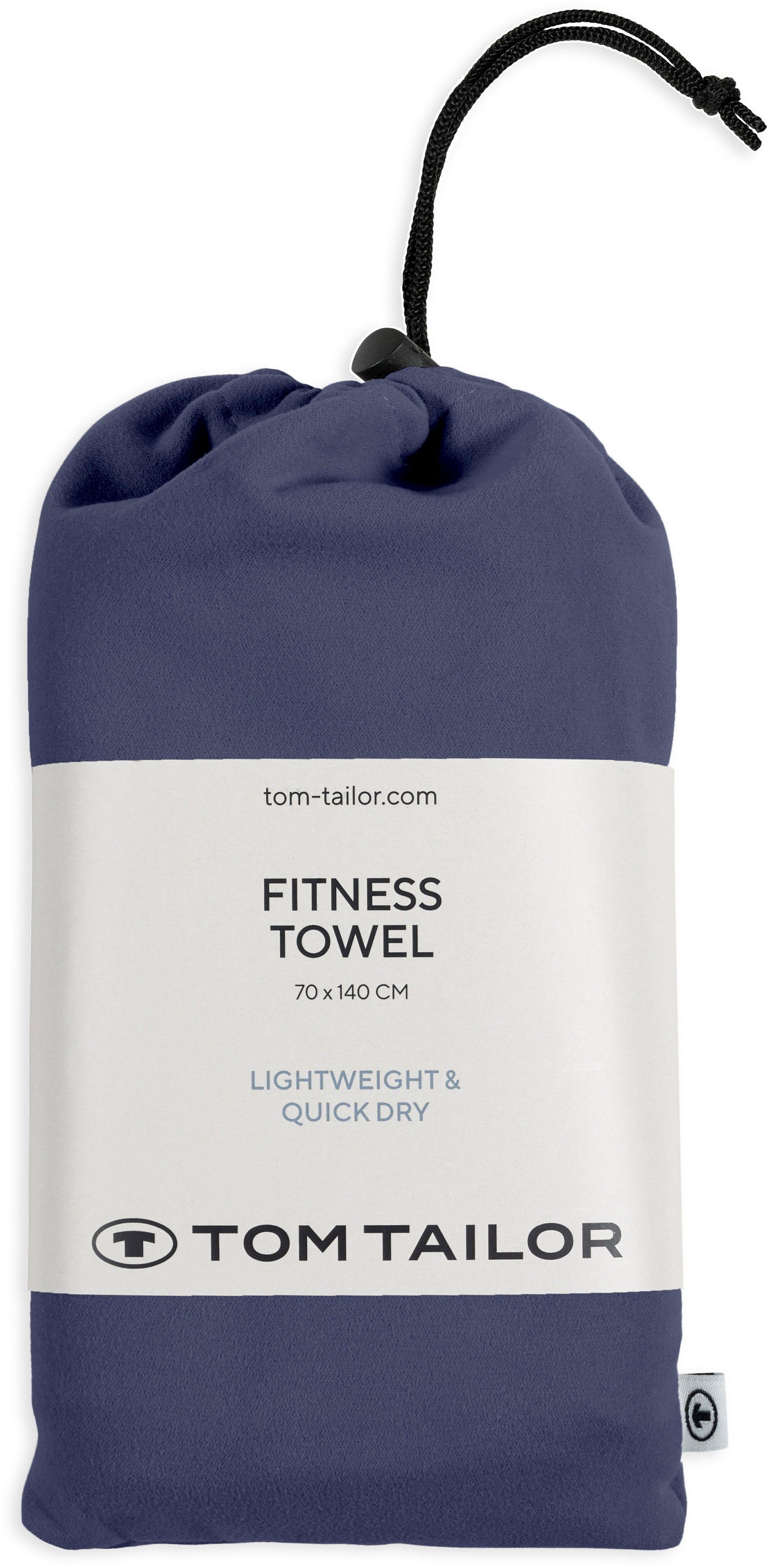 Duschtuch Fitness, feinfädige, trocknend, (1-St), schnell weiche TAILOR Ware Qualität, HOME dünne, uni, TOM mit Logo hellblau gewebte