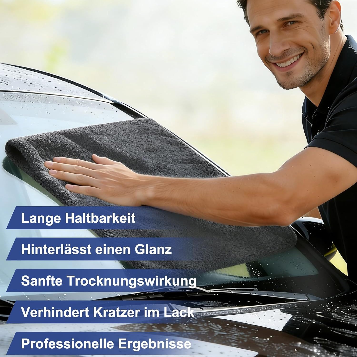 ibettertec Auto Trockentuch XXL 90x60 cm Mikrofasertuch fusselfrei Mikrofasertuch (Auto Trockentuch XXL 90 x 60 cm – saugstarkes Mikrofasertuch für Autopflege, Motorrad, Wohnmobil und Boot, fusselfrei, streifenfrei und lackschonend)