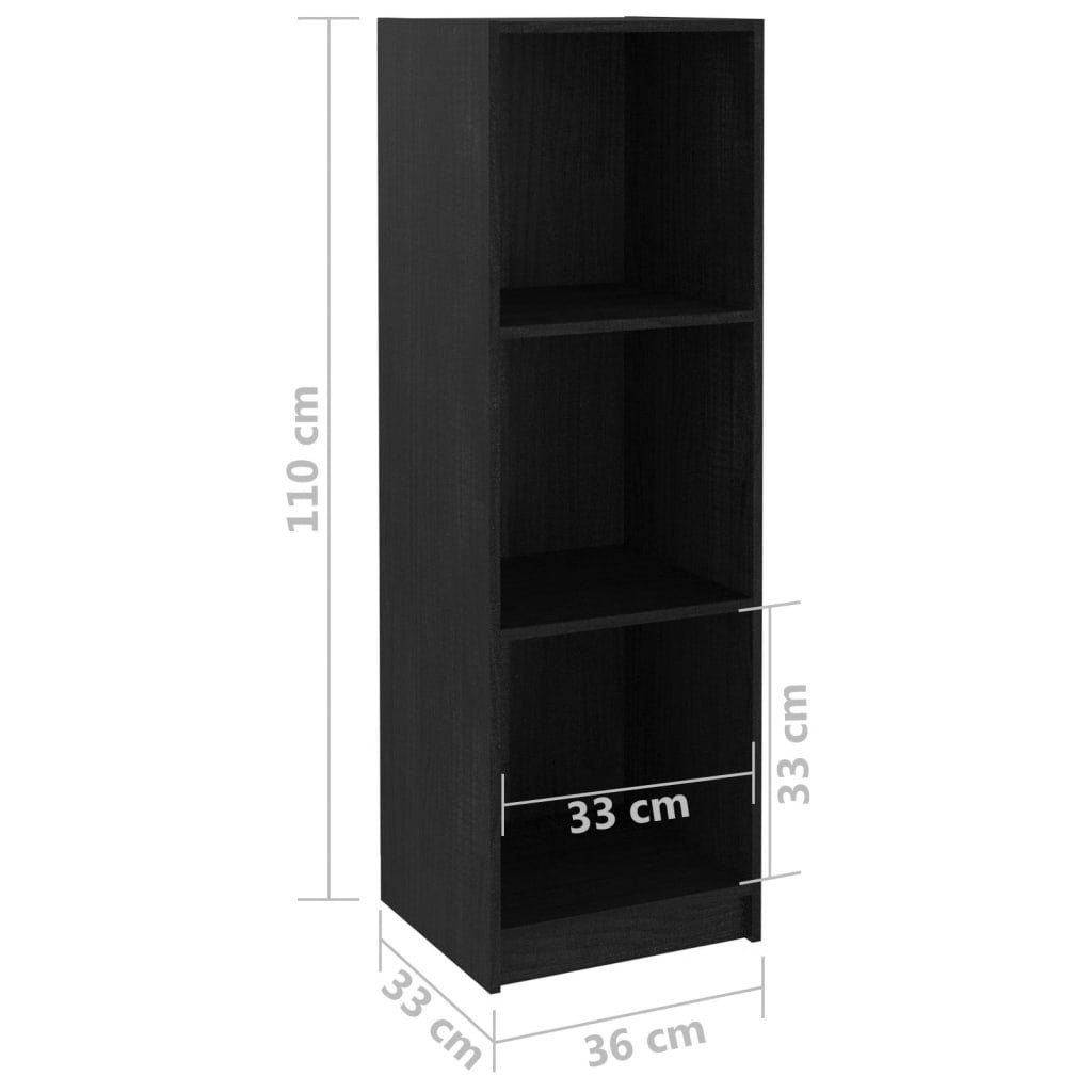 B/H/T: in Bücherregal Berkau, 36x110x33 möbelando Kiefer-Massivholz cm, aus Schwarz