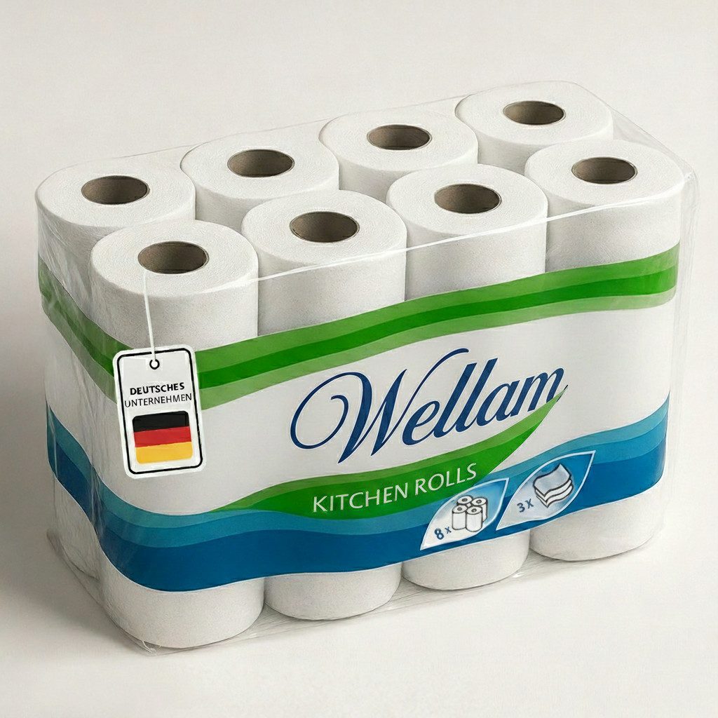 Roxlin Papierküchenrolle Premium Küchenrollen 3-lagig – Ultraweich, Saugstark & Reißfest (8-St)