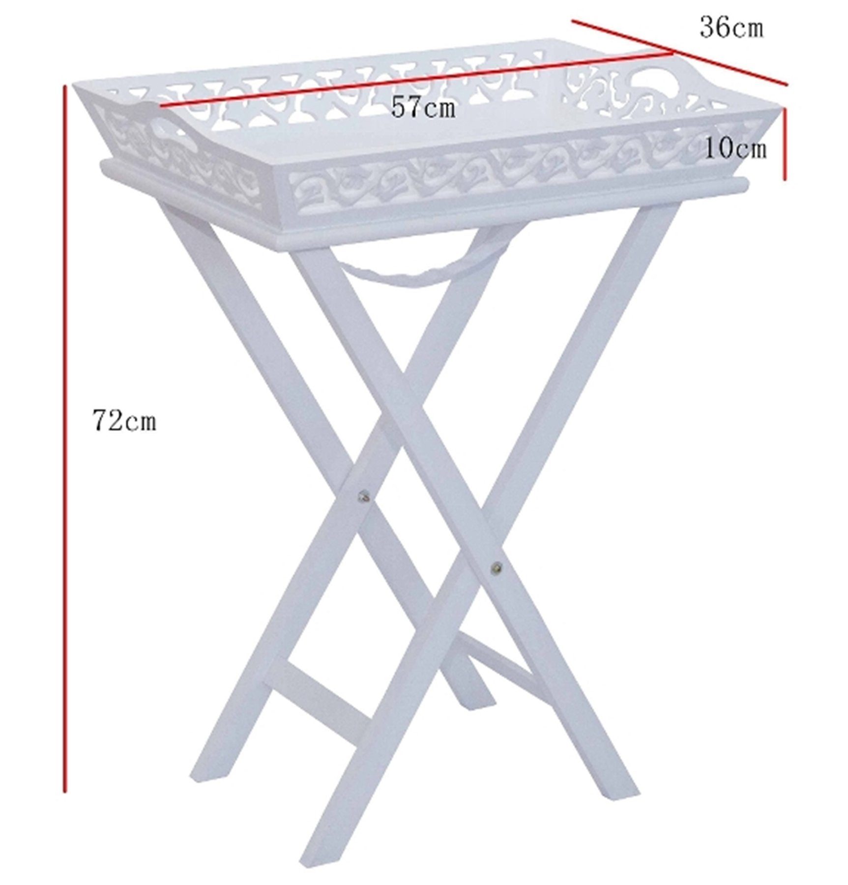 elbmöbel Tabletttisch Tablett + Gestell (FALSCH), cm ornamente chic romantic weiß antik 36x72x57 Tabletttisch: Holztablett Holzgestell