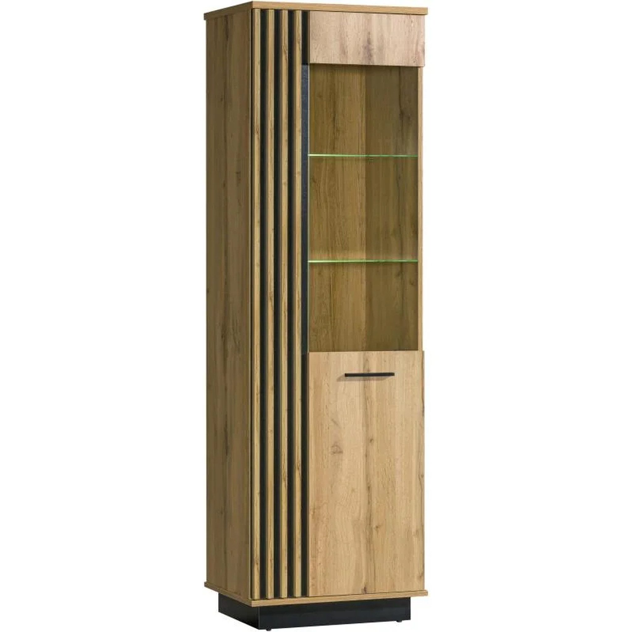 Beautysofa Vitrine LAMELO mit Türen und Holzlamellen moderner Stauraumschrank, Geschlossene Front, Hochwertige Materialien