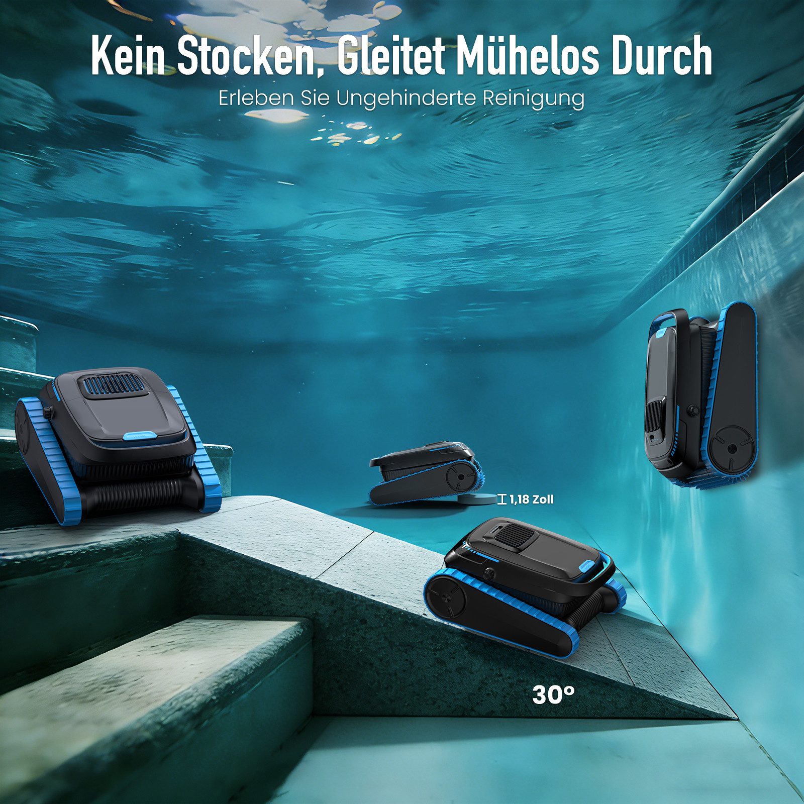 AIRROBO Poolroboter (2026 Upgrade) CP40 für Boden & Wand & Wasserlinie, (Intelligente Navigation, Steuerung per App, automatische Updates, drei 80-Watt-Motoren, Extrem lange Akkulaufzeit und Schnellladefunktion), Geeignet für 45°-Schrägen und 90°-Wände, Zwei Jahre Garantie