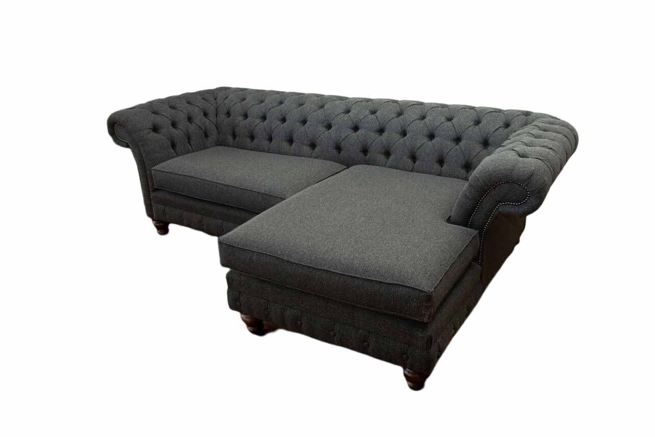 JVmoebel Ecksofa Graues Chesterfield Ecksofa L-Form Stoff Design Couch Sitz Textil, Made in Europe