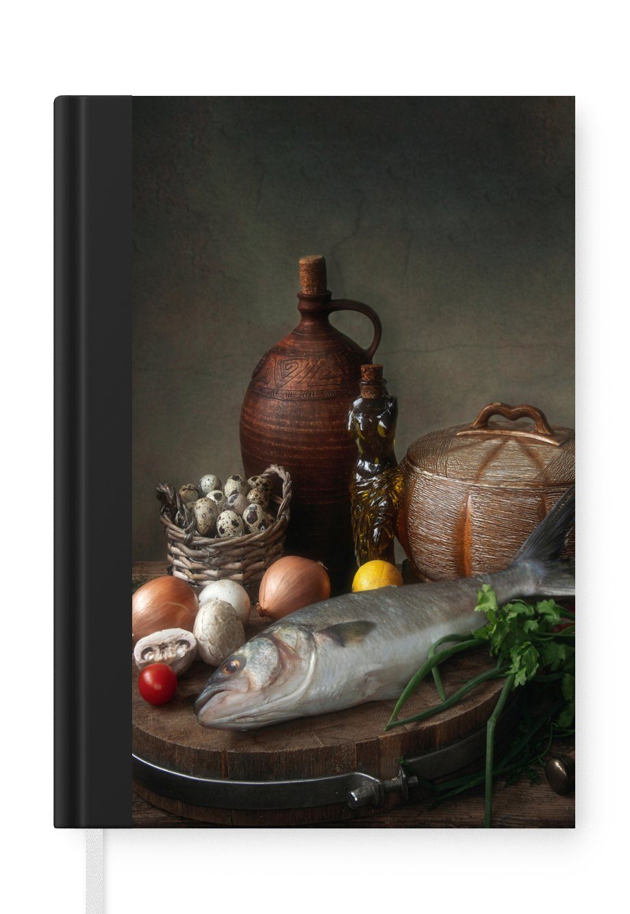 MuchoWow Notizbuch Rustikal - Tagebuch, - 98 Gemüse - Stilleben Fisch Merkzettel, Journal, Haushaltsbuch A5, Notizheft, Seiten, Kräuter, 
