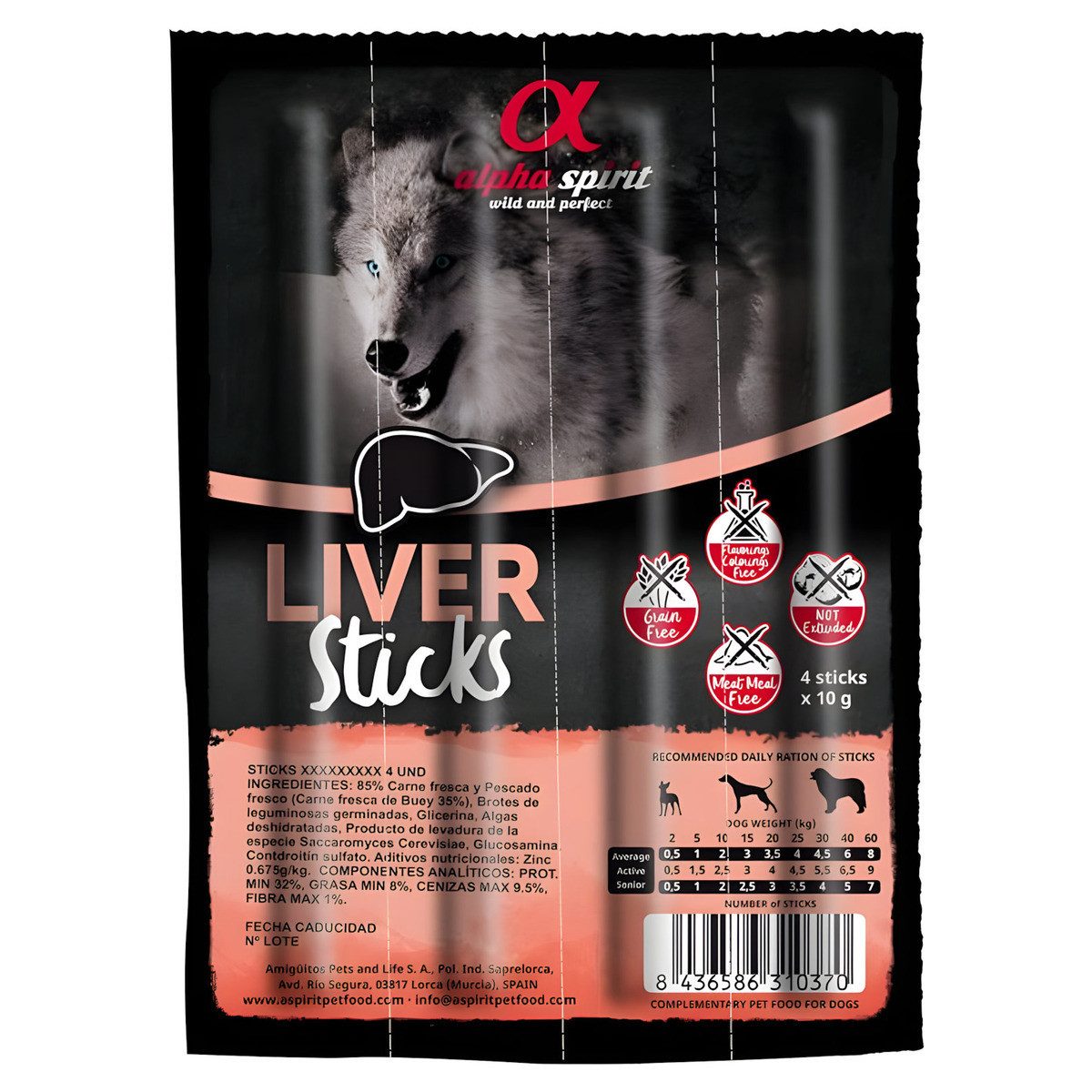 Alpha Spirit Alpha Spirit Stick 4er-Blister Leber, Snack für: Hund