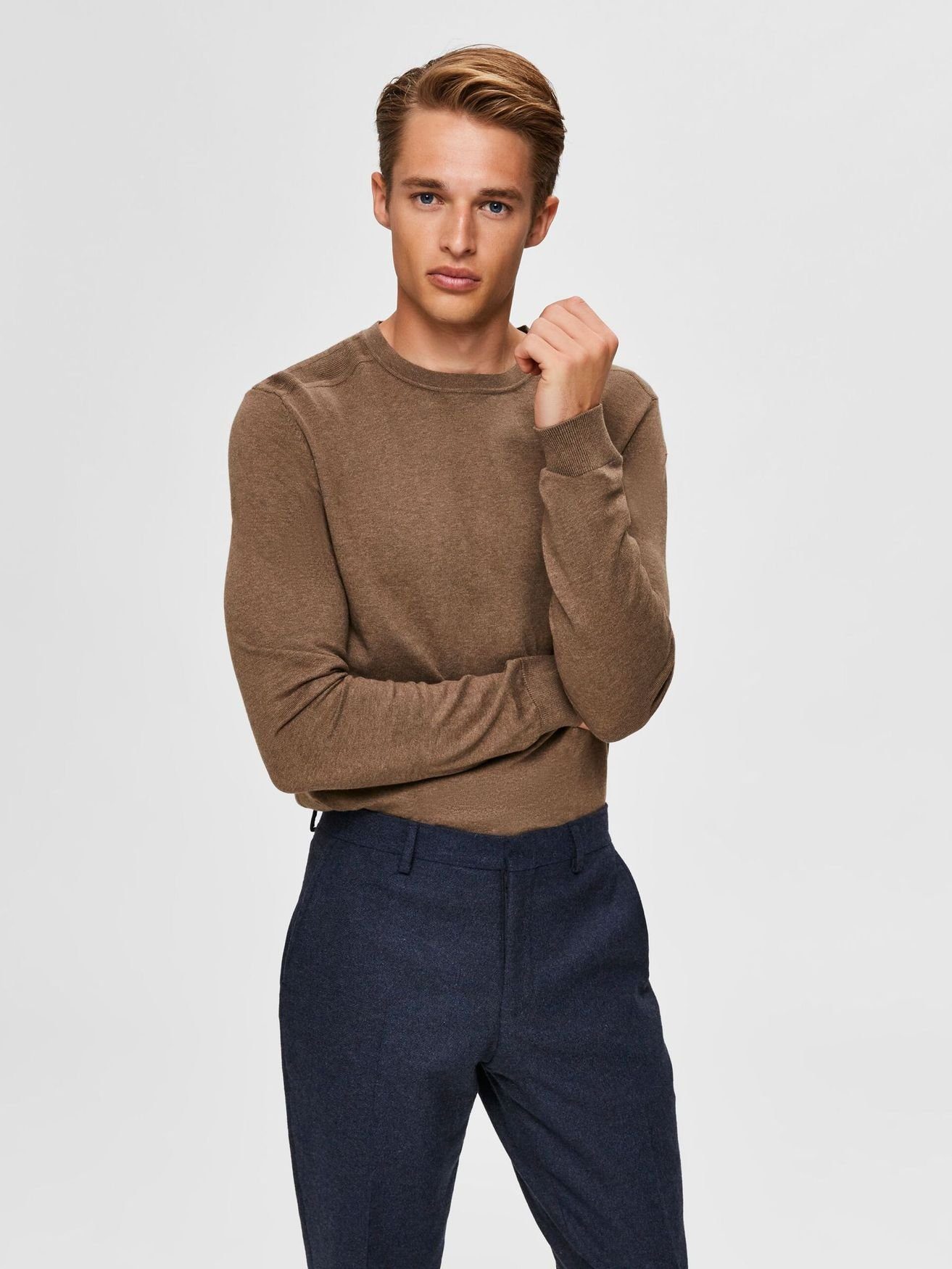 SELECTED HOMME Strickpullover Einfarbiger Basic Rundhals günstig online kaufen
