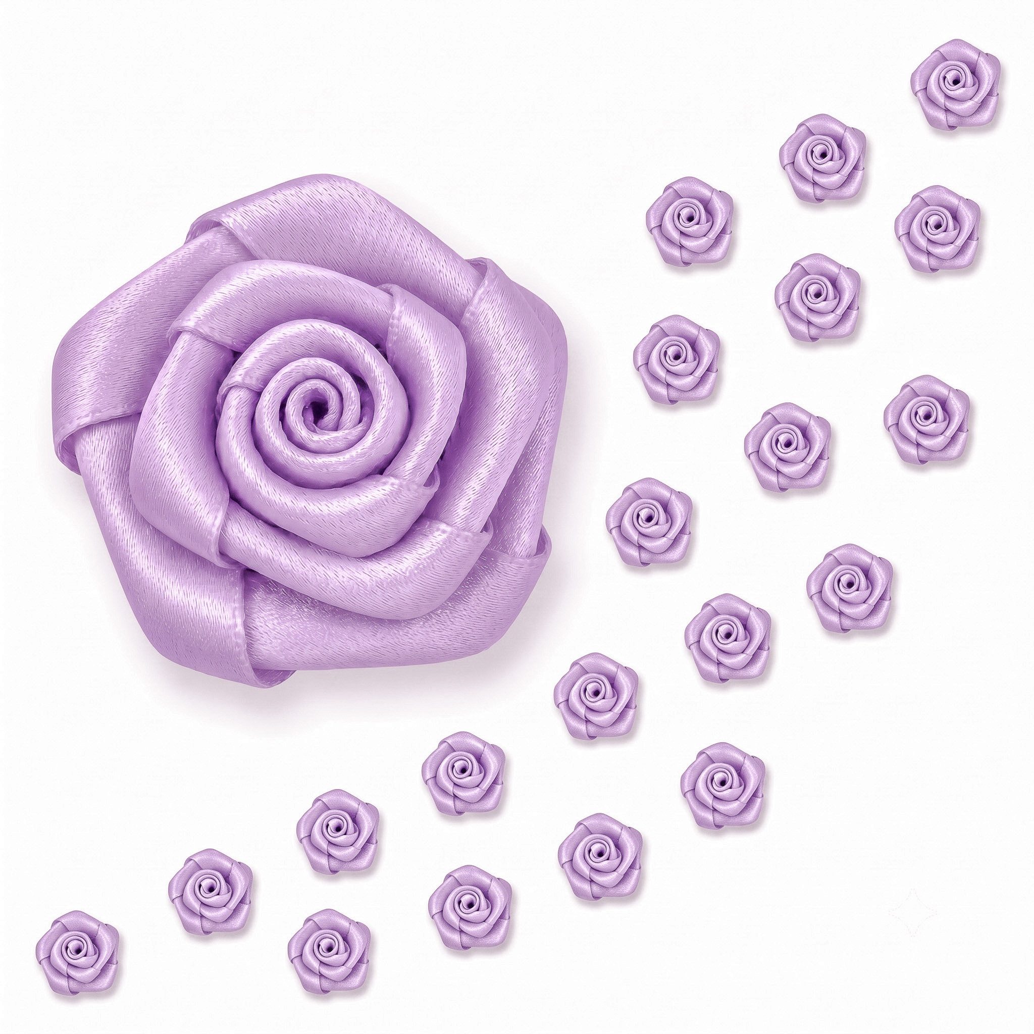Creativery Streudeko, Satinrosen 15mm zum Basteln & Aufnähen 20 Stück Helllila
