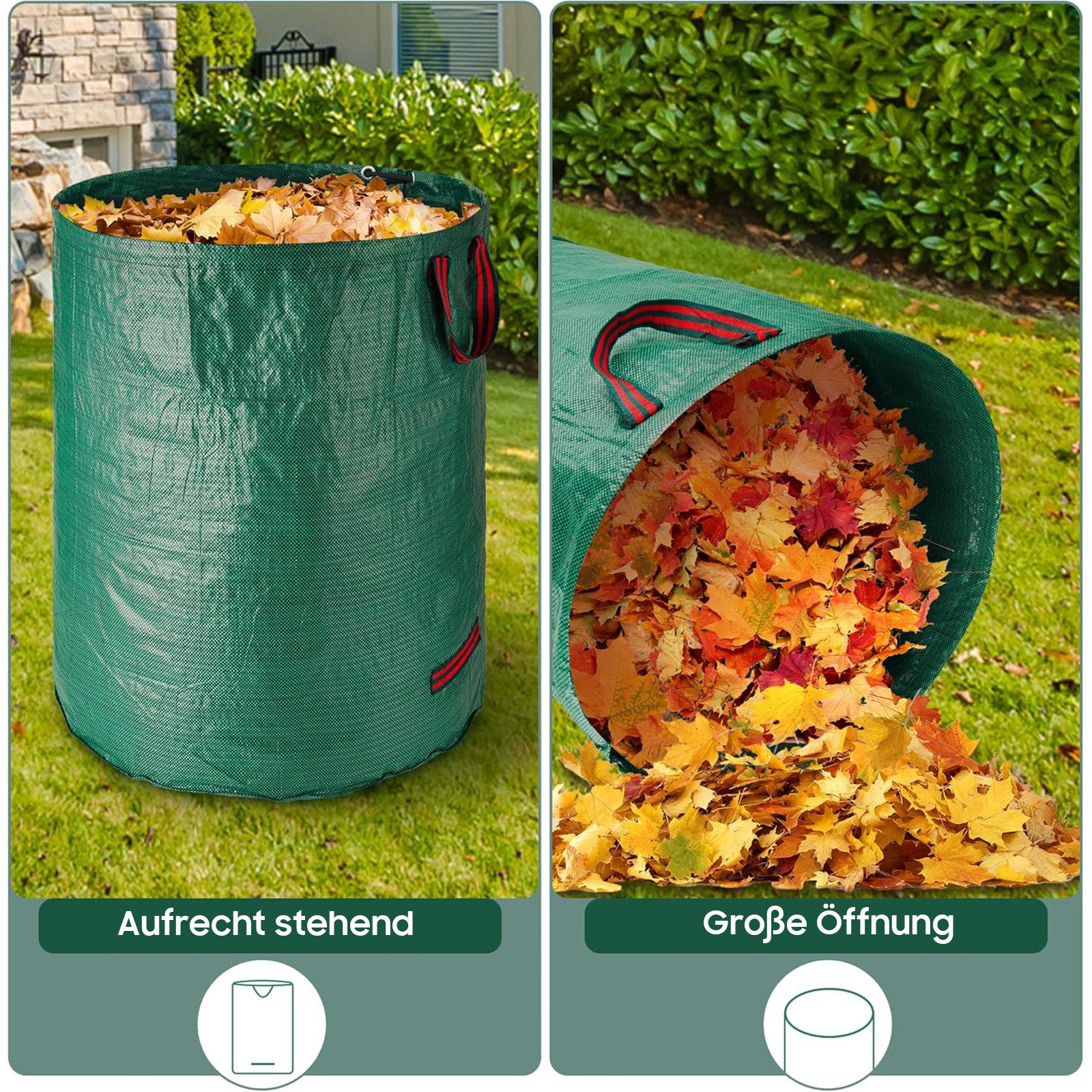 SURFOU Gartensack 5er Pack 272L Gartenabfallsack Laubsack reißfest PP-Gewebe, Laubsack wasserdicht faltbar selbststehend mit 4 Griffen