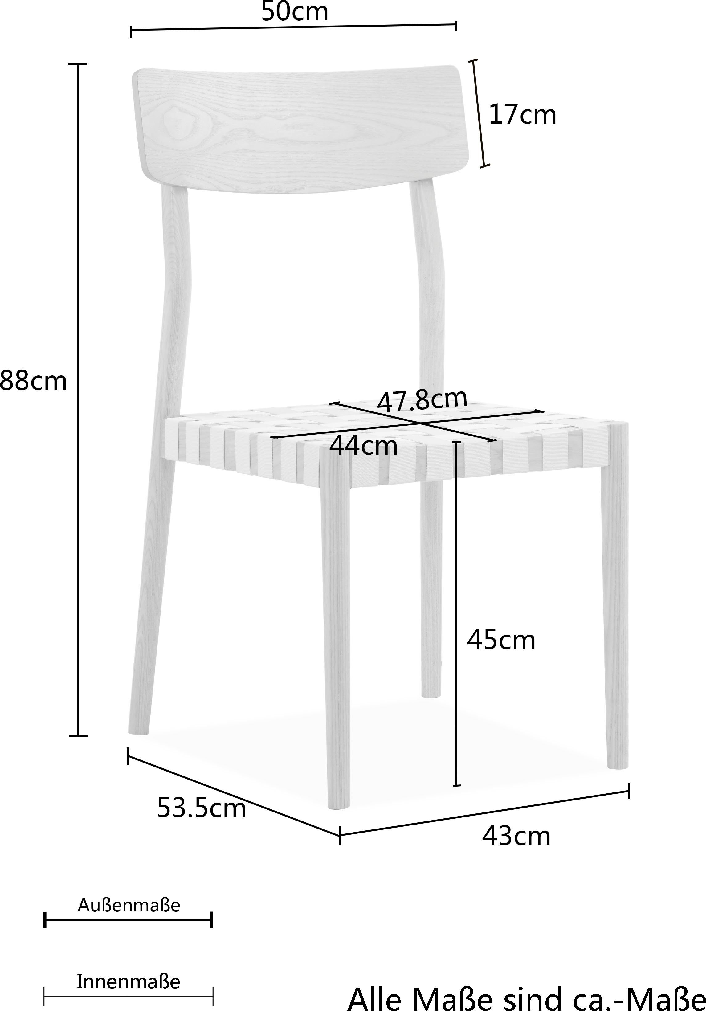 naturfarben Sitzhöhe Gercke LeGer Sitzfläche, massivem Lena by cm gewebten 45 Home aus ca. Esszimmerstuhl Eschenholz, Elain,