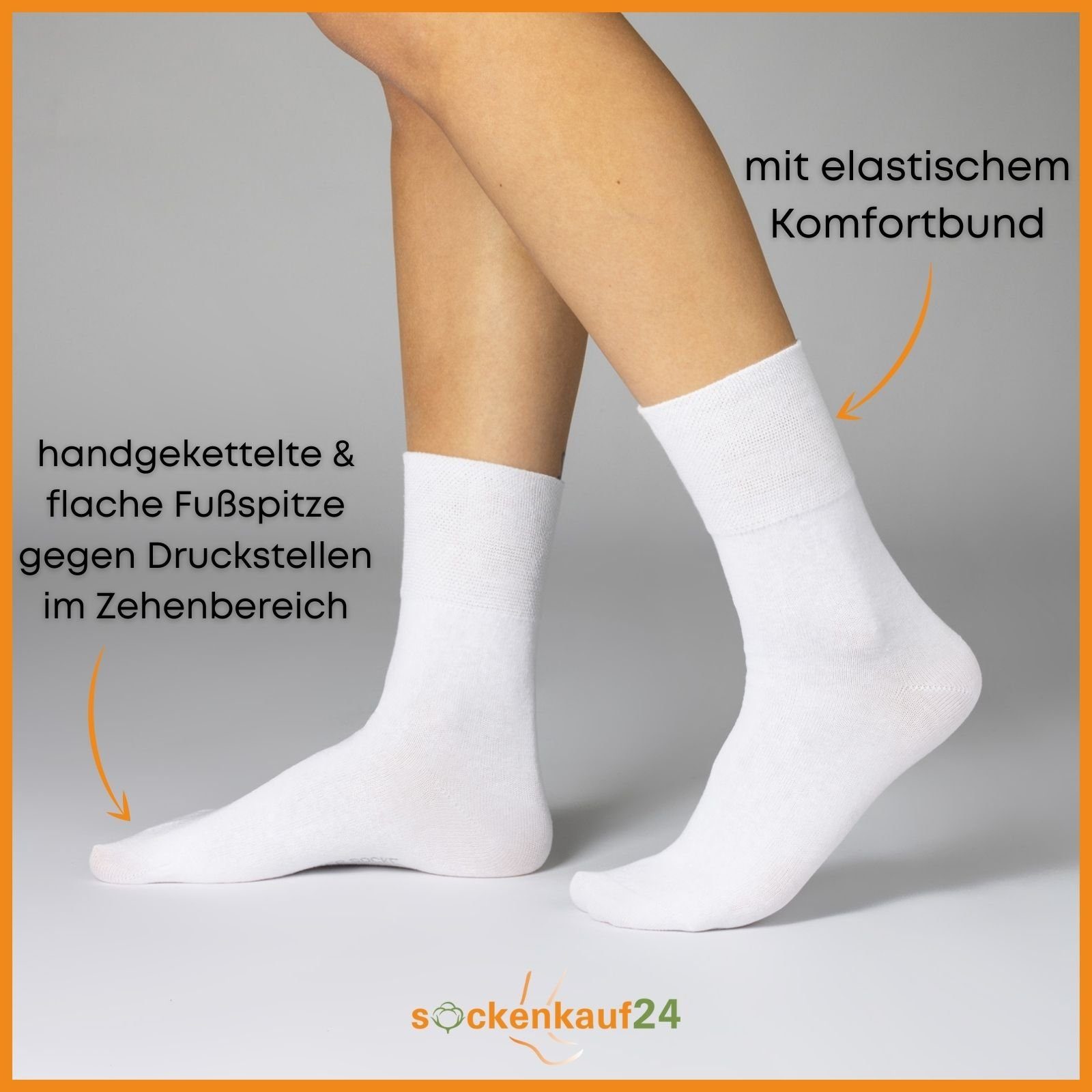 & Paar sockenkauf24 Socken Diabetiker 6 Naht ohne ohne Gesundheitssocken Weiß Gummibund WP Damen geeignet Herren und