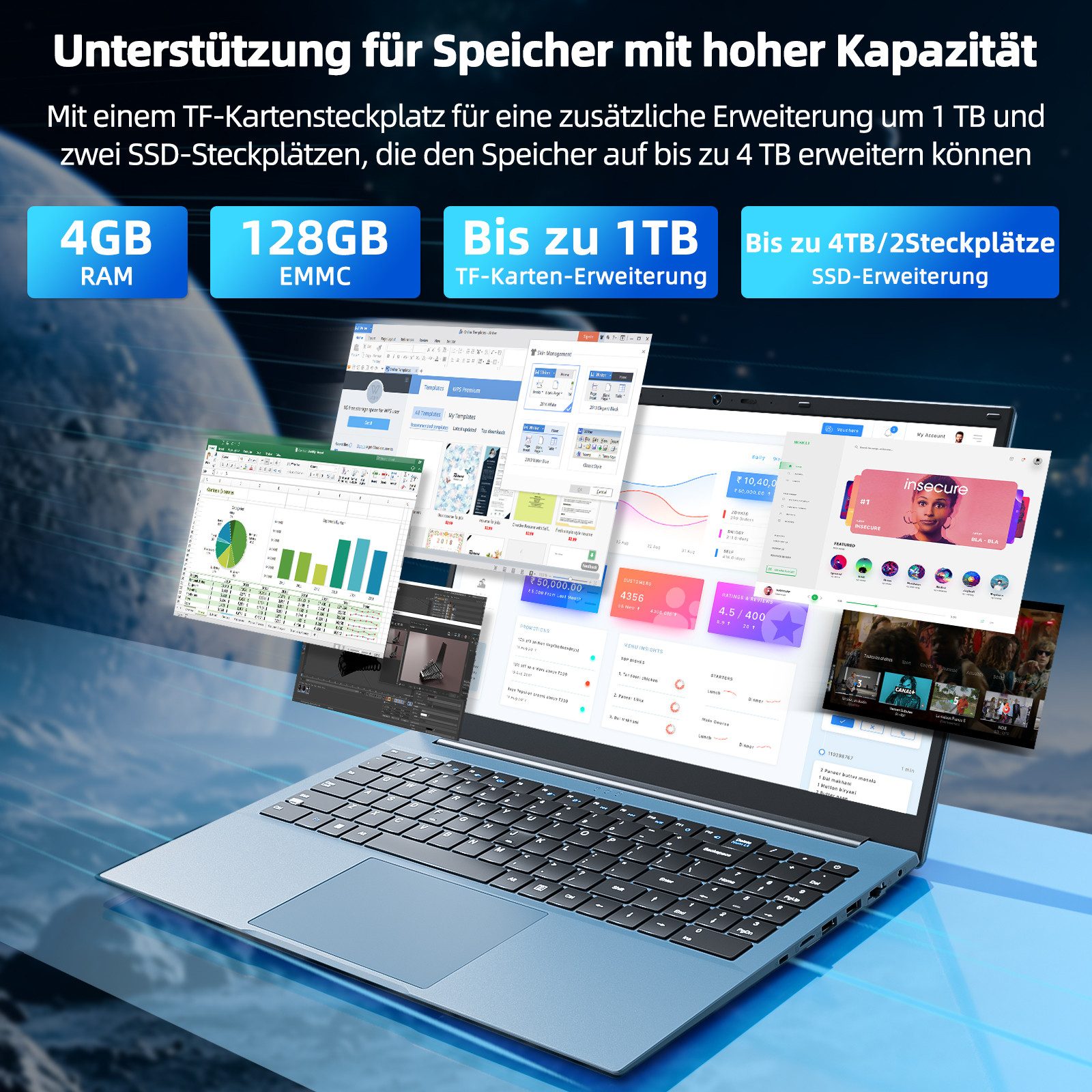 MENGHU 15,6" FHD Leistungsstarker Allround-Laptop Intel Celeron N5095 Wifi6 Notebook (Intel Celeron N5095, 4 GB, 128 GB SSD)