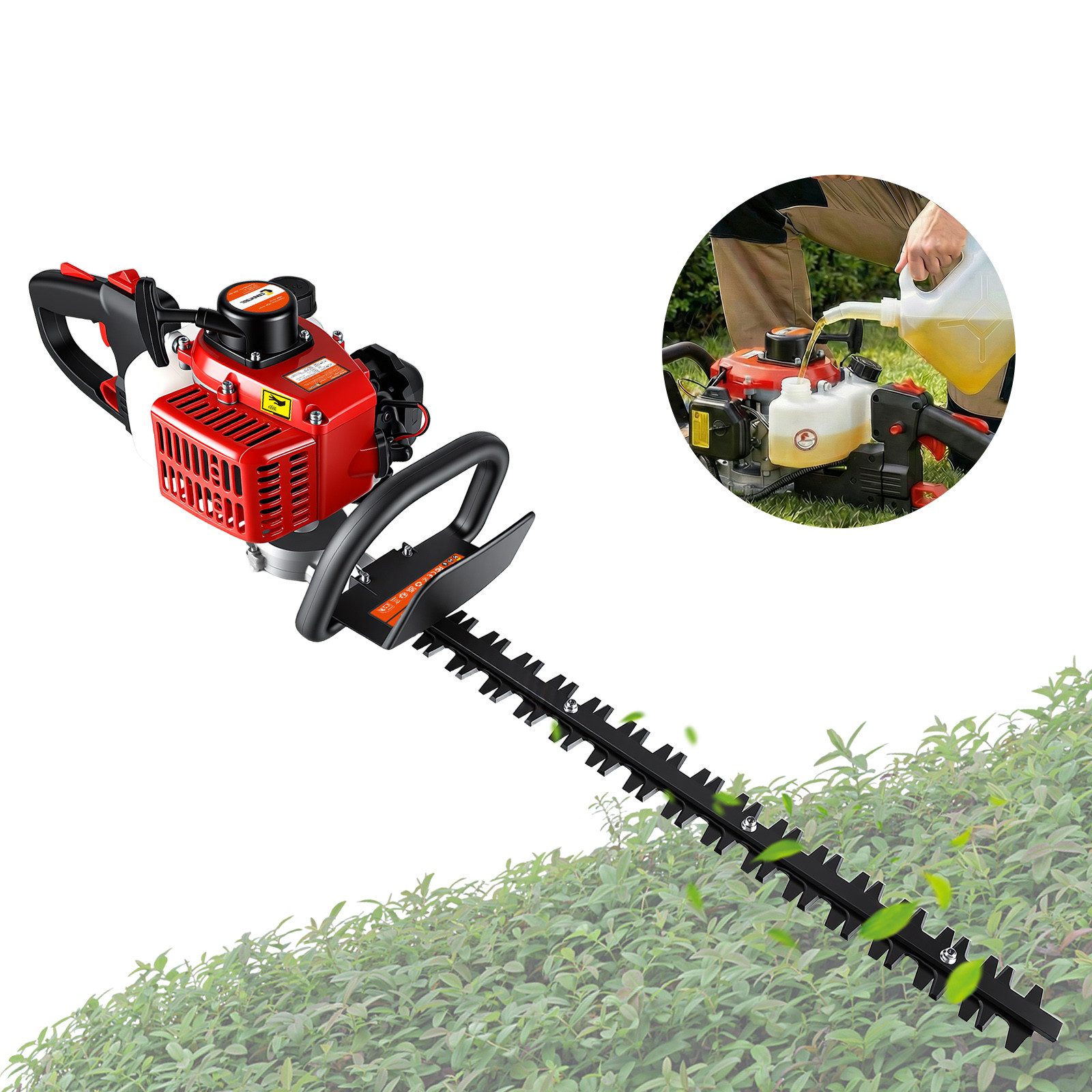 CONENTOOL Benzin-Heckenschere 60 cm Schnittlänge, 22,5 ccm, SK5-Stahl, Vibrationsdämpfung, für Hecken & Sträucher