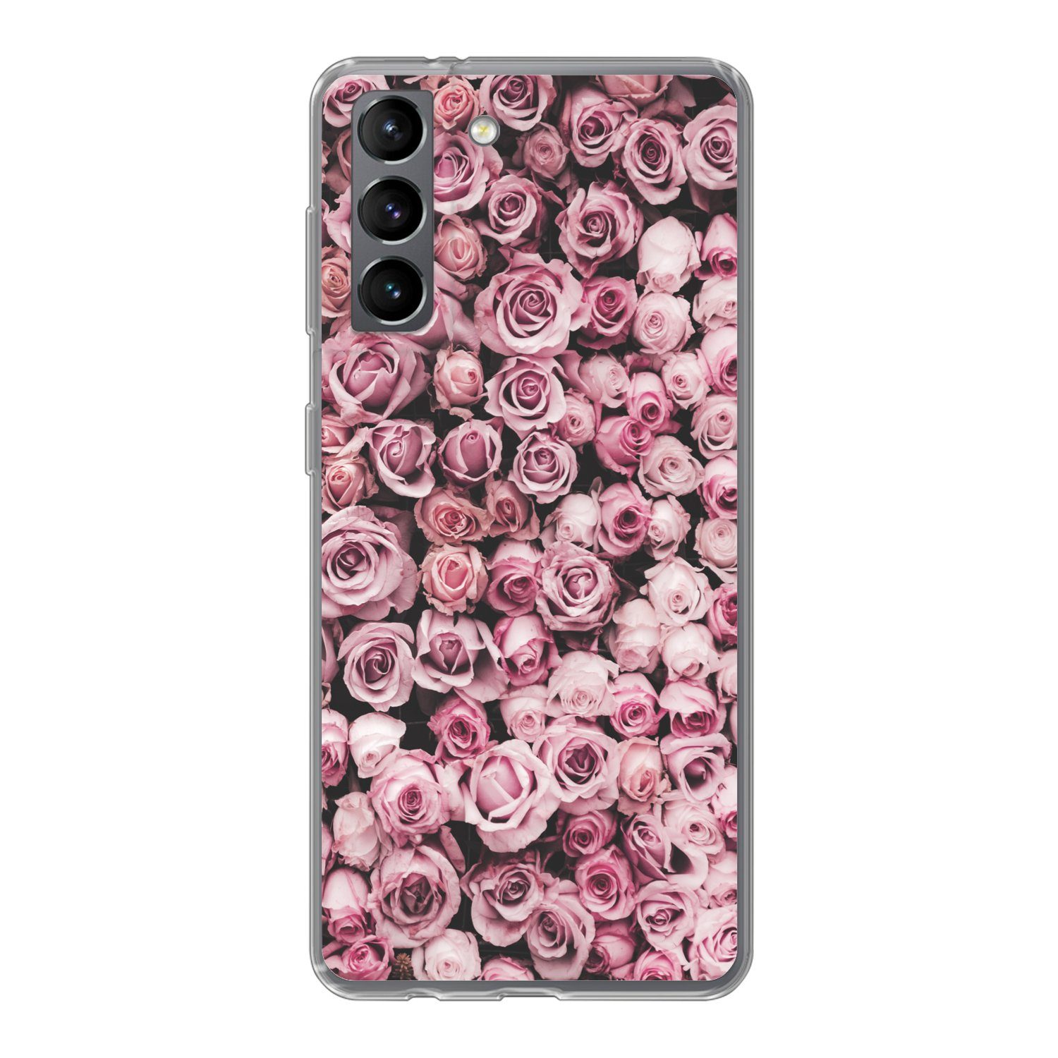 MuchoWow Handyhülle für Samsung Galaxy S21 Blumen - Rosen - Natur - Rosa - Botanisch, Phone Case, Silikon, Schutzhülle Dünn