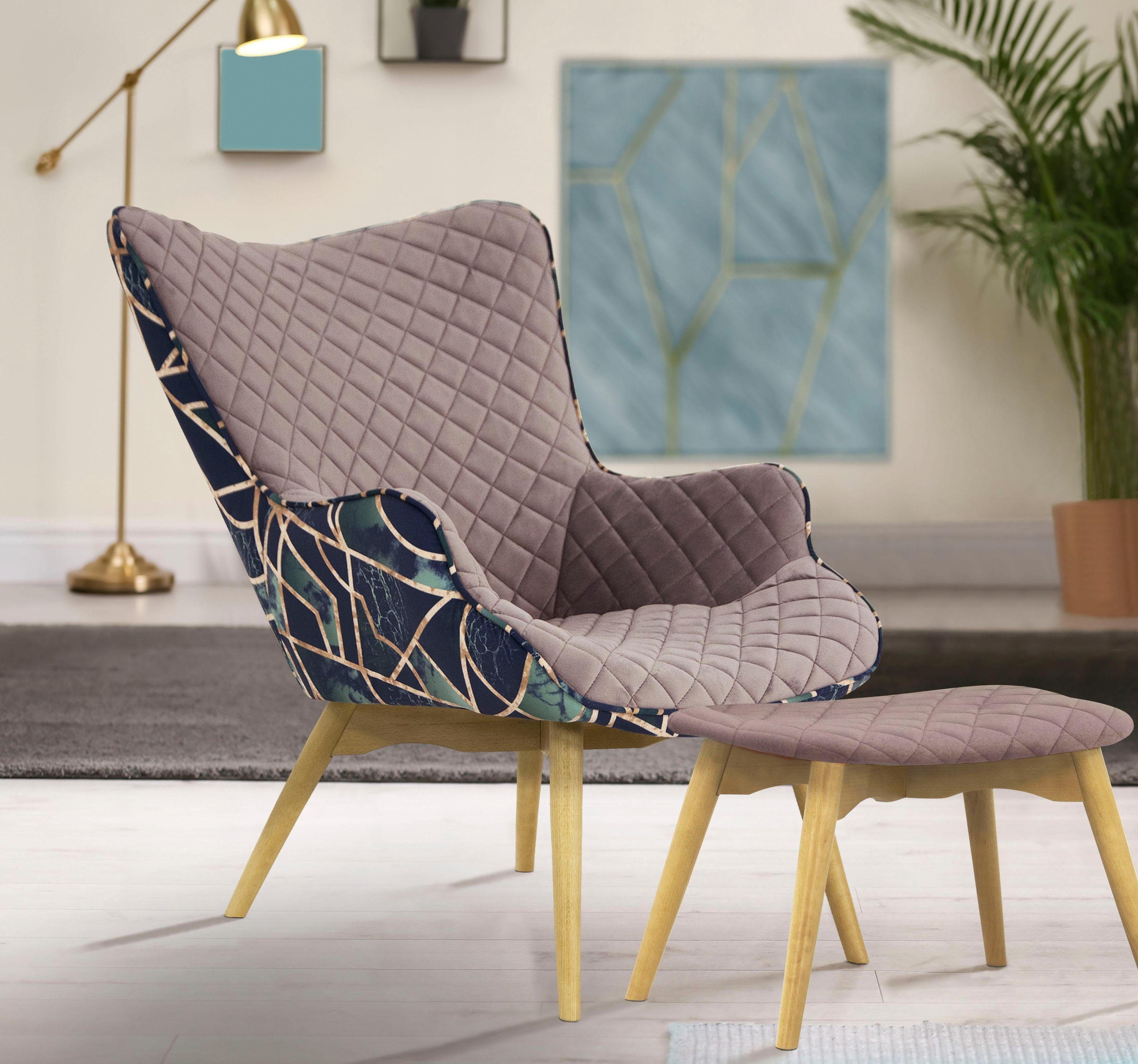 Home affaire Sessel Duke Print, Karoprägung im Sitzbereich und Dekostoff auf der Rückseite