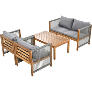 Ulife Gartenlounge-Set Gartenmöbel Set, Doppelsofa, 2 Sessel und Tisch