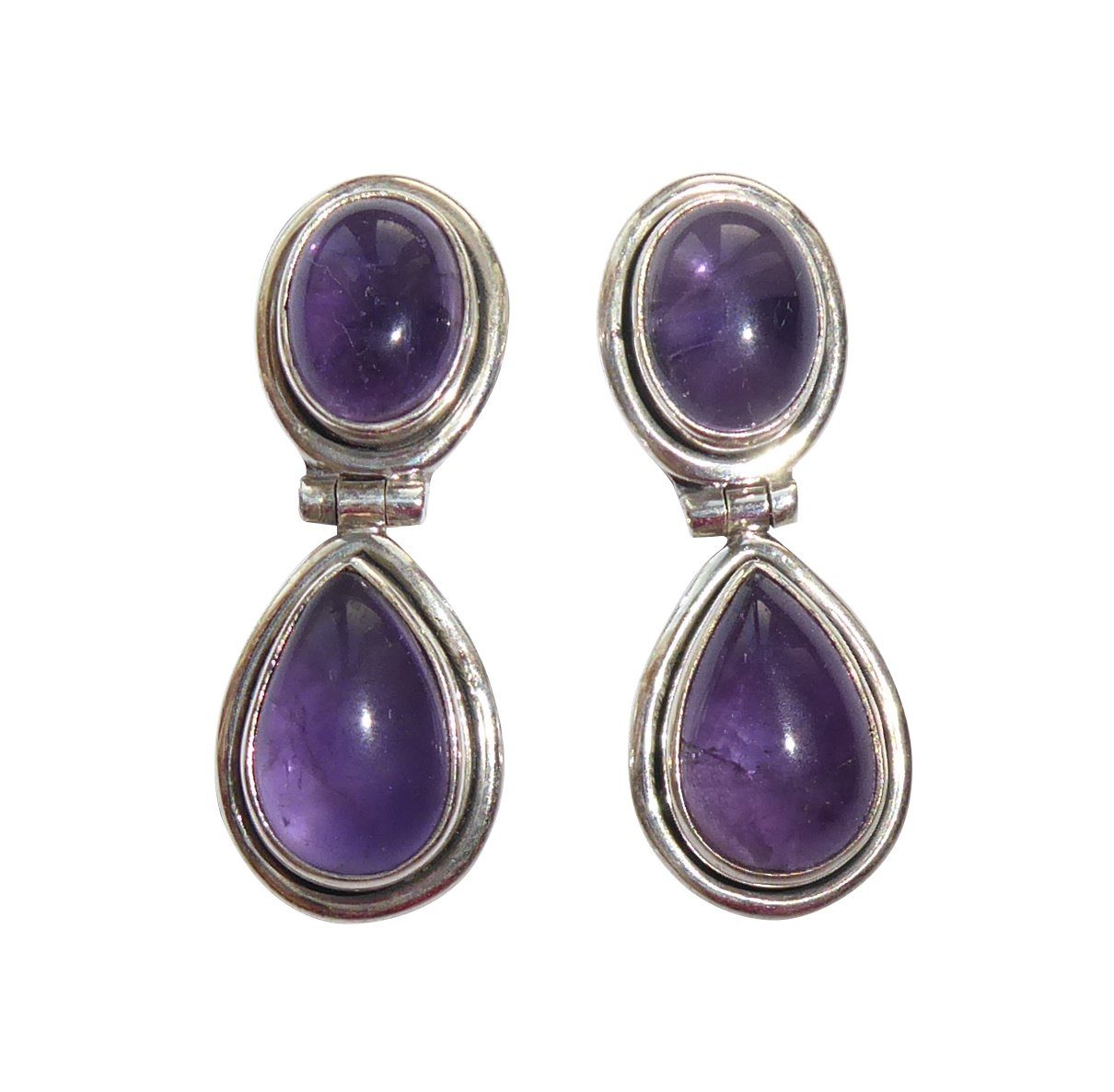 Mugello Paar Ohrstecker Luna Amethist (Silber) klassische Eleganz tropfenförmig, Handarbeit aus kleiner florentinischen Manufaktur, Vintageschmuck