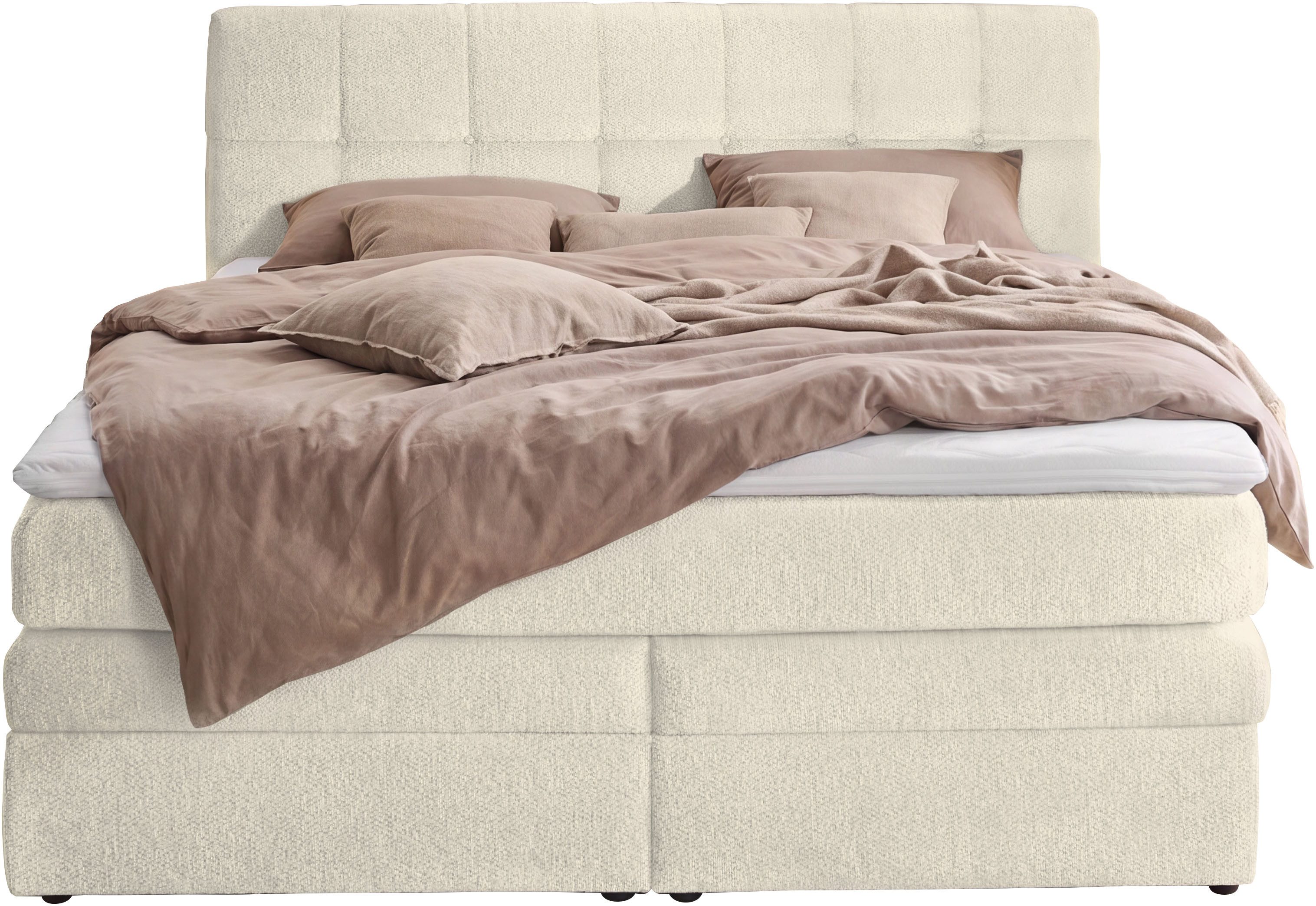 Jockenhöfer Gruppe Boxspringbett AMY in Chenille, erhältlich in den Breiten 180cm & 200cm, mit Bettkasten und Topper
