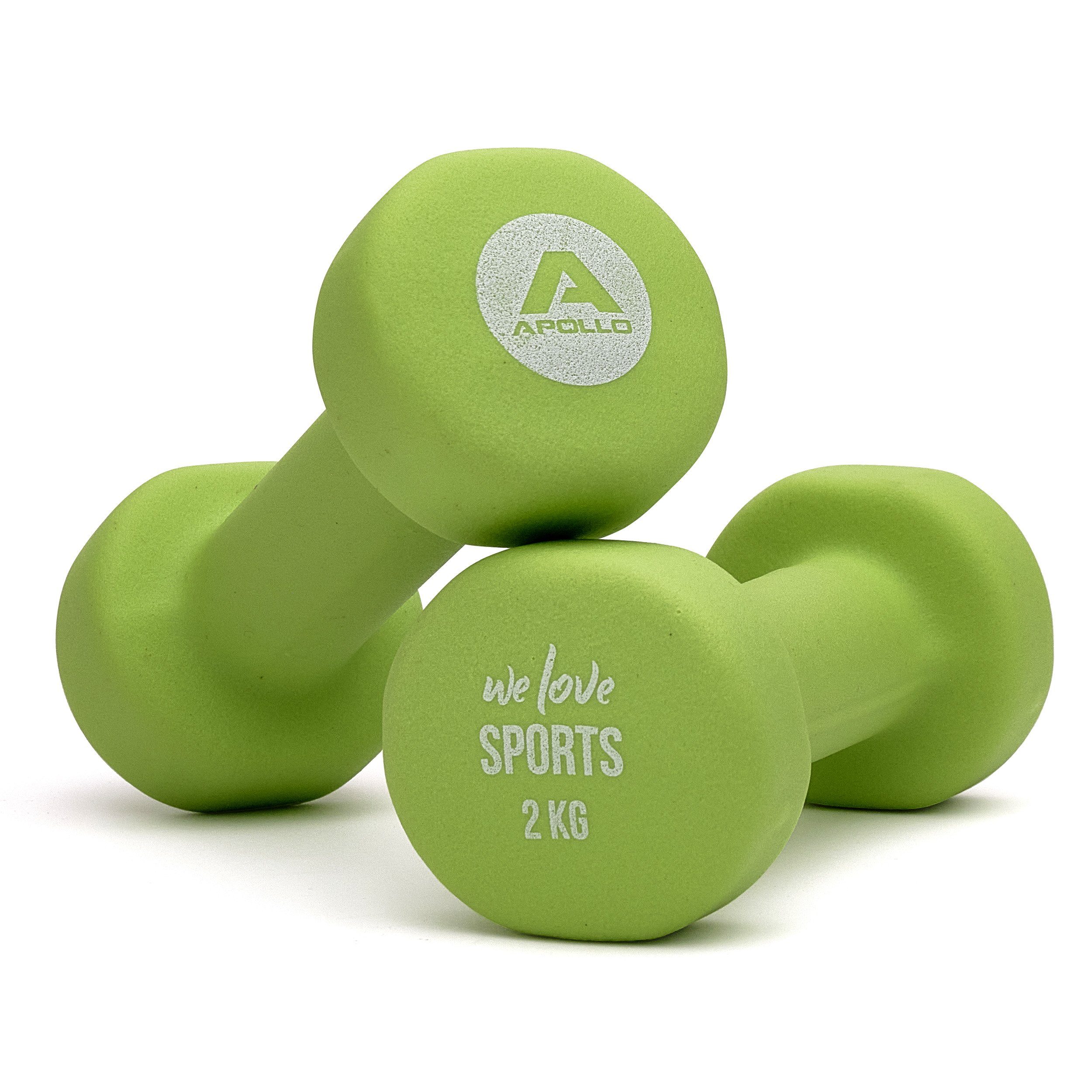 Apollo Hantel-Set Hantel 2er Set Kurzhantel Fitness Hanteln 2 kg bis 10 kg, (2er Set), Rutschfest und robust, für ein effektives Training! Grün