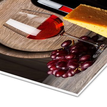 Posterlounge Forex-Bild Editors Choice, Rotwein mit Käse und Trauben, Mediterran Fotografie