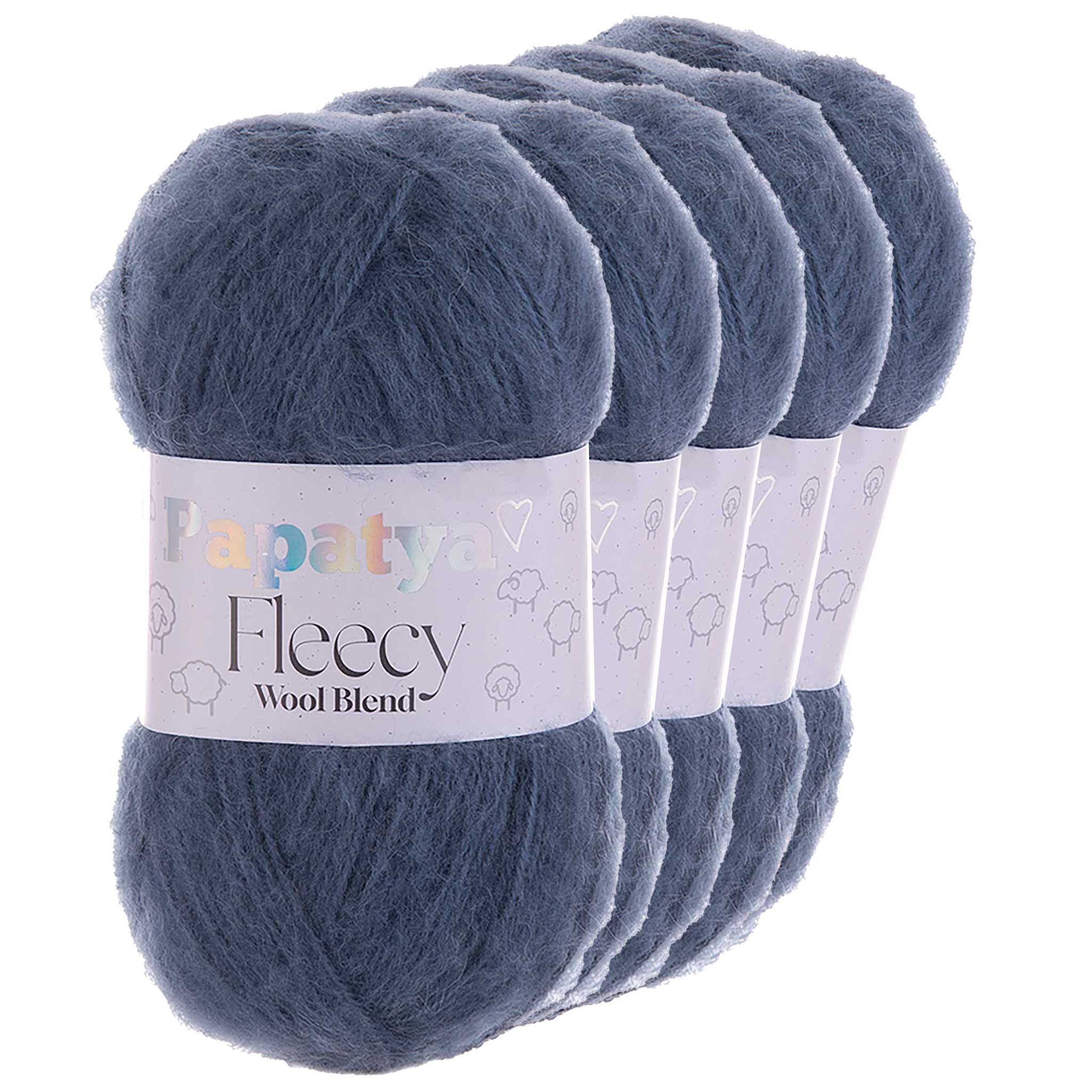 Papatya 5 x 100g Papatya Fleecy Kuschelgarn Wolle Häkelgarn Strickgarn Häkelwolle, 300 m (Paket, 5-St), stahlblau