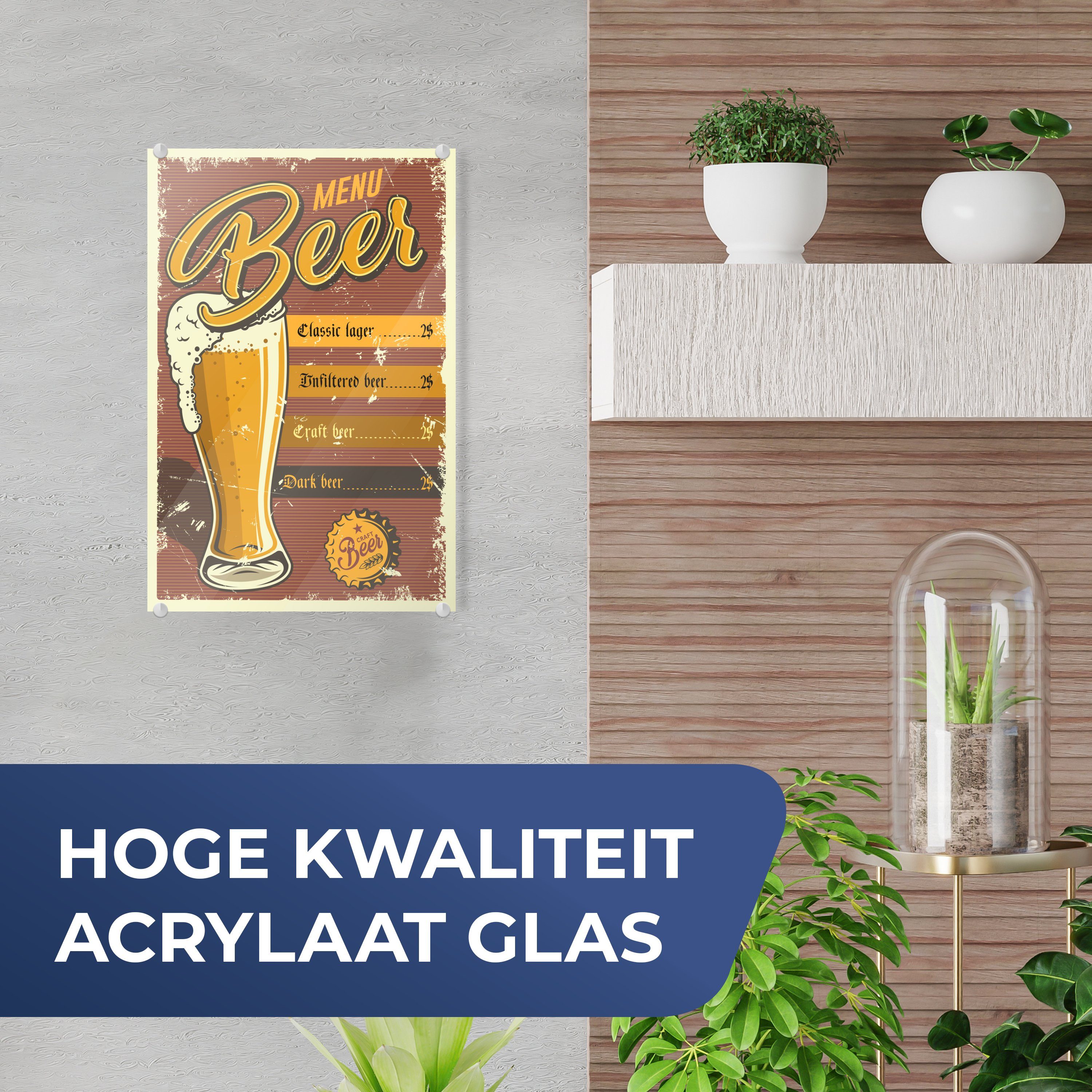 Bilder - Vintage Glas - Wanddekoration Bier Foto MuchoWow - - (1 auf Glasbilder Mancave Wandbild Werbung, - Glas - auf Acrylglasbild St),