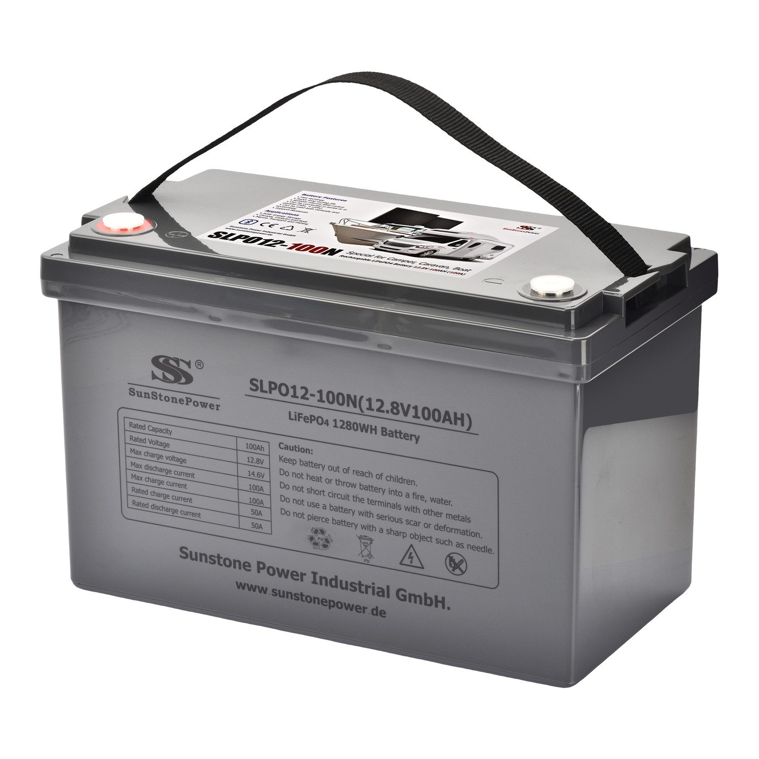 Sunstone Power 12V LiFePO4 Batterie 100AH Lithium Stromspeicher mit Blutooth Solarakkus 100000 mAh (12 V), Solar Batterie Akku, Extrem zyklenfest