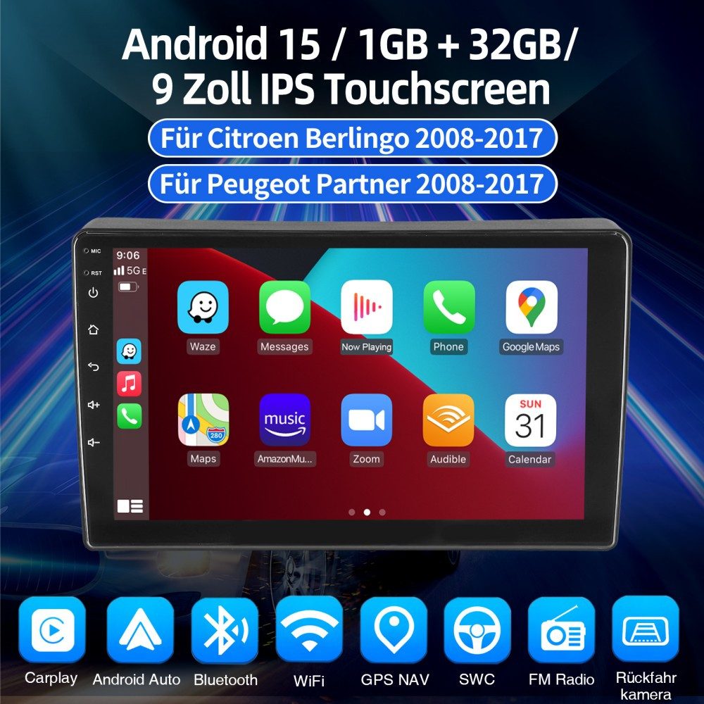 ESSGOO DAB+ CarPlay Android 15 Autoradio Für Citroen Berlingo Peugeot Partner Autoradio (Digitalradio (DAB), 4+64GB(optional), RDS, AM, FM, Carplay Android Auto Bluetooth EQ USB GPS Navi WIFI Touchscreen)