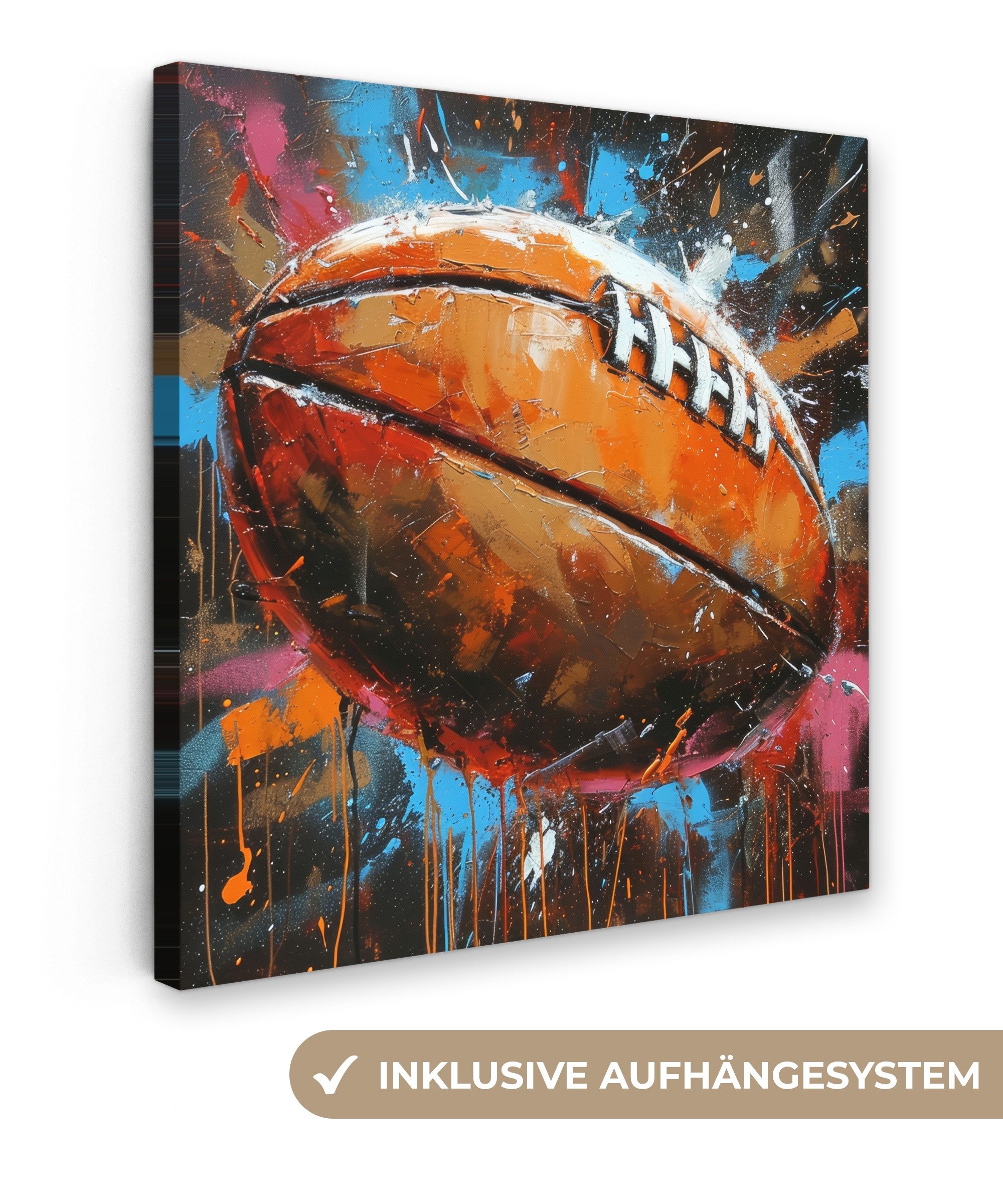 OneMillionCanvasses® Leinwandbild Graffiti - Rugby - Farbenfroh - Rugbyball günstig online kaufen