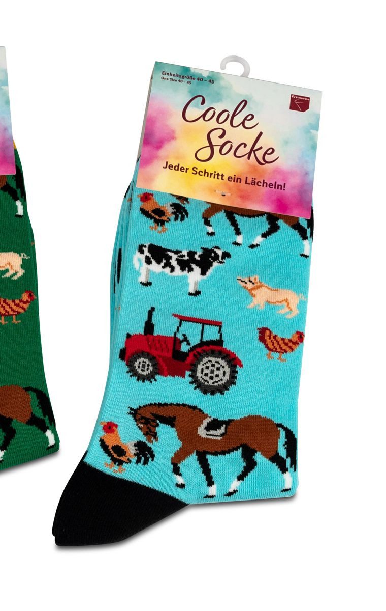 Socken Coole Socke Bauernhof hellblau- One Size 40 - 45