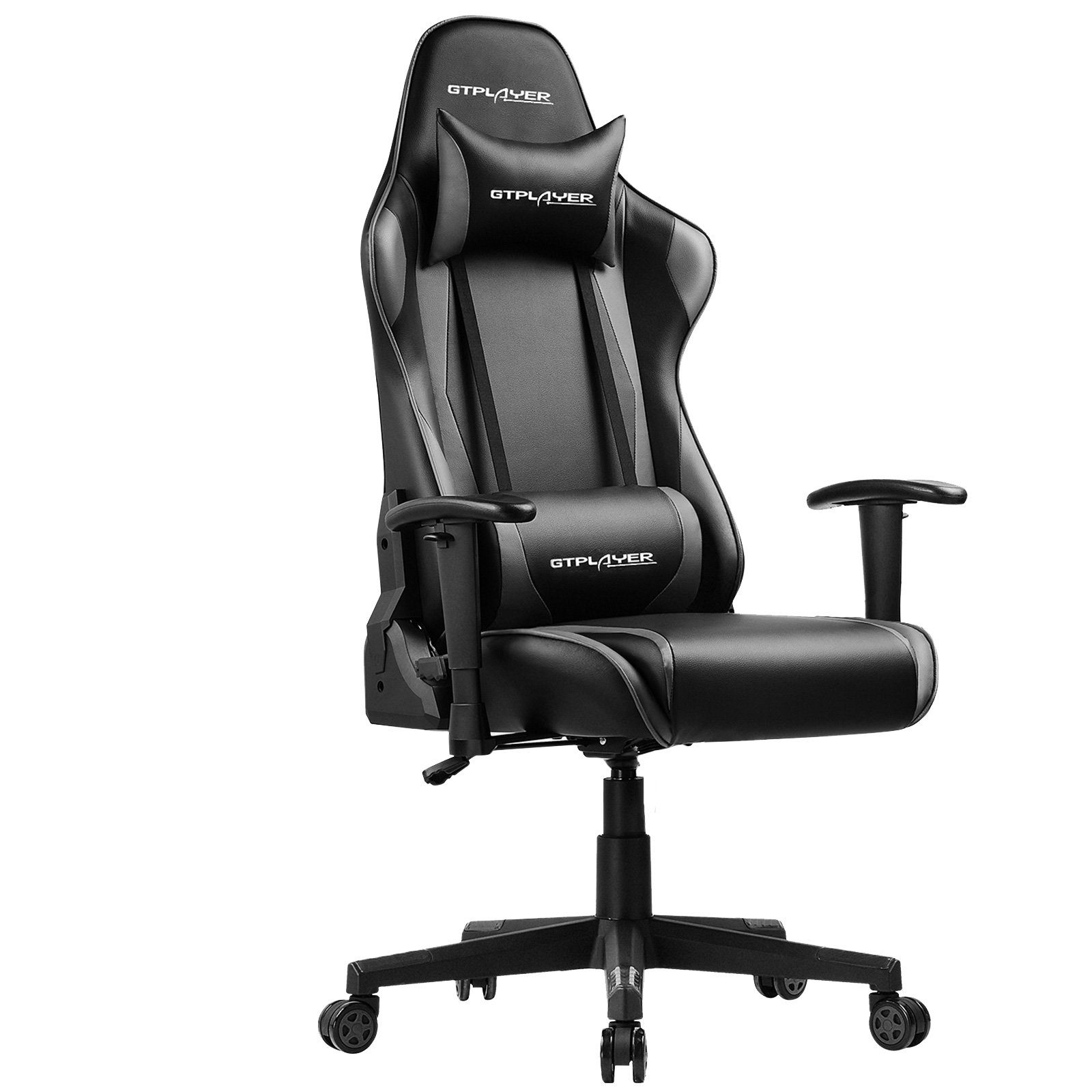 GTPLAYER Gaming-Stuhl Bürostuhl Ergonomische Design inkl. Lenden- und Nackenkissen, The reclining function supports the waist grau