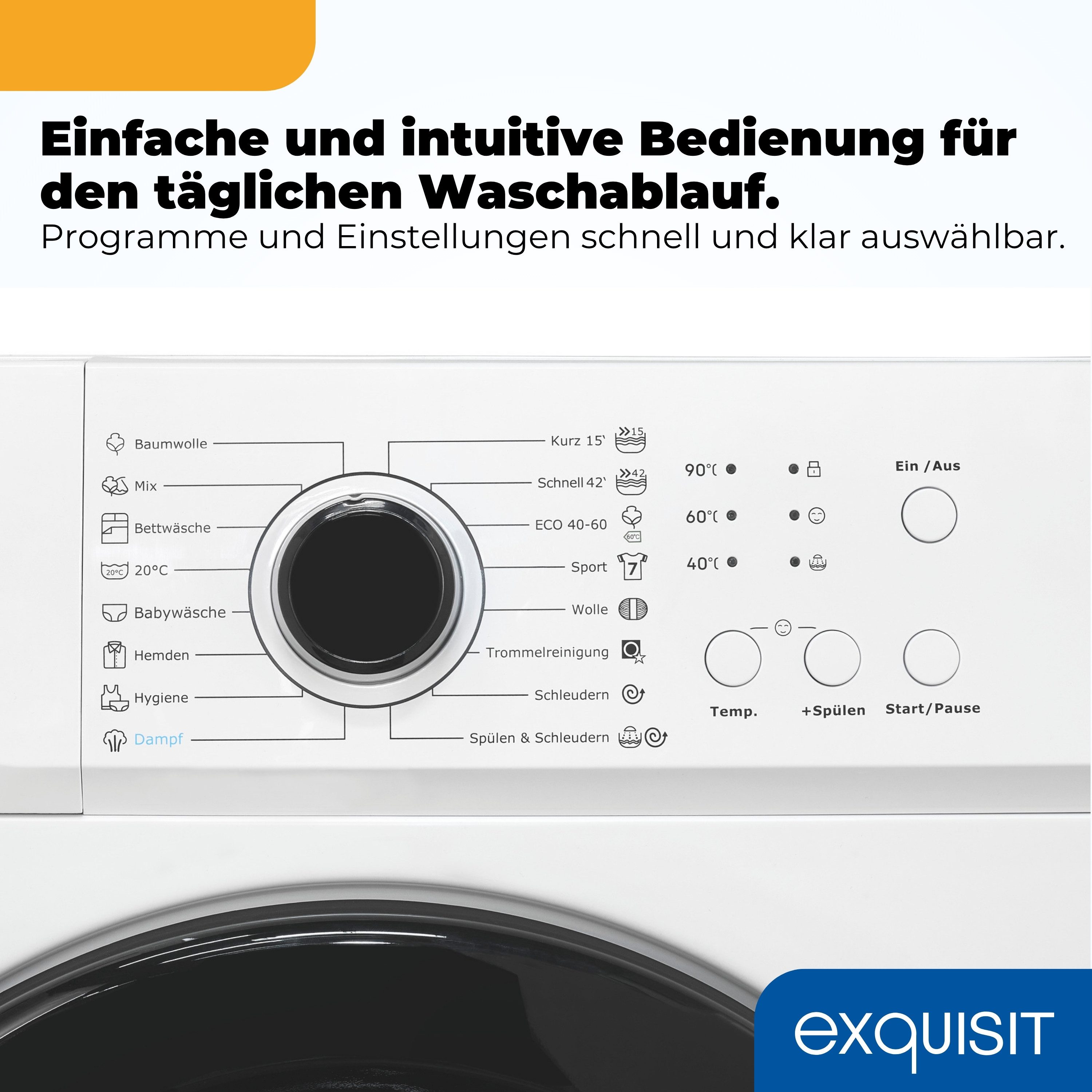 exquisit Waschmaschine WA56110-020A, 6 kg, 1000 U/min, Zuverlässige 6-kg-Waschmaschine mit einfacher Bedienung – Bild 4 von 5