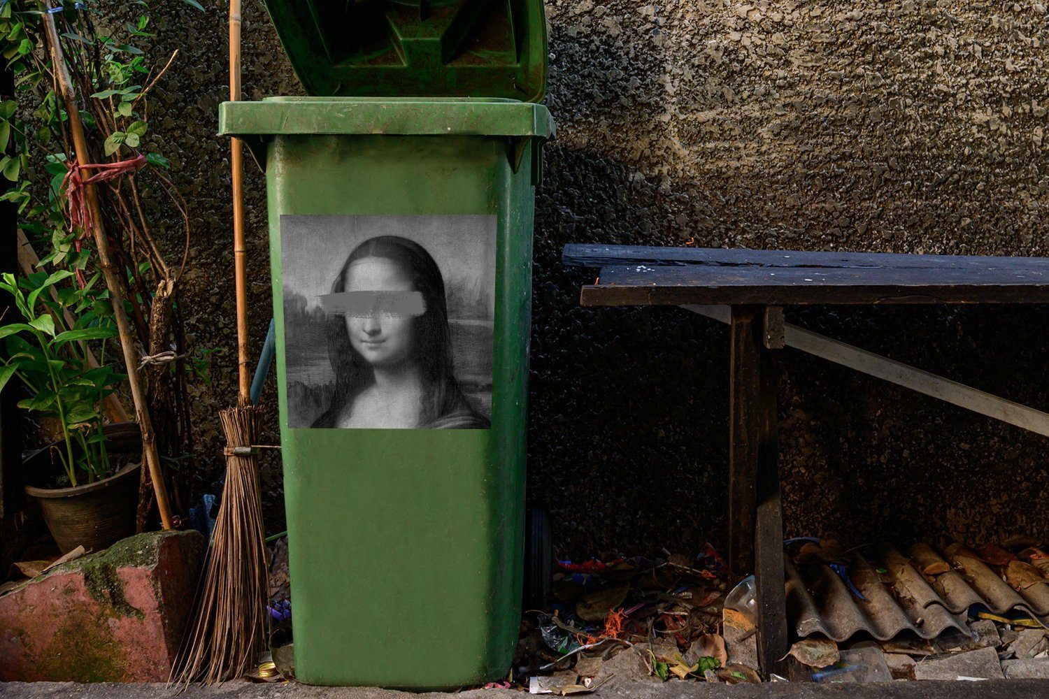 - Lisa - Schwarz Mülltonne, - Weiß Container, Sticker, Abfalbehälter Mülleimer-aufkleber, St), MuchoWow da (1 Leonardo Vinci Mona Wandsticker