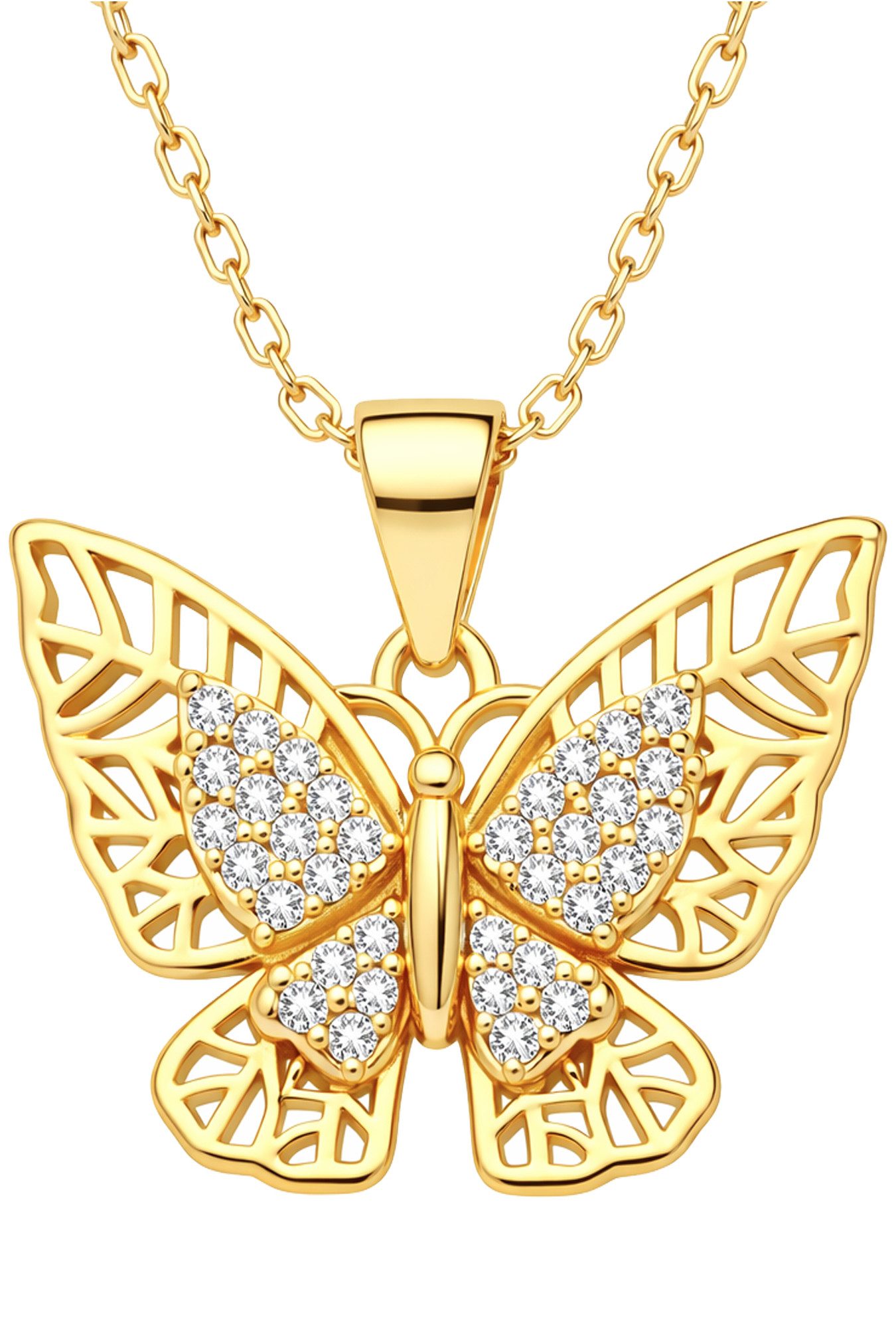 Limana Kette mit Anhänger strahlende Schmetterling Damen Halskette gold 925 Silber Geschenk (Freundin Frauen Ehefrau Mama Schmuck inkl. Dose), Geburtstag Ostern Muttertag Weihnachten Valentinstag Kommunion